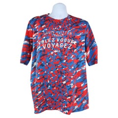 Louis Vuitton Men's 3XL 4L Red x Blue Camo Volez Voguez Voyagez T-Shirt Tee 1116