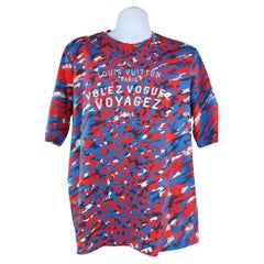 Louis Vuitton Maglietta Uomo 3XL 4L Rosso x Blu Camo Volez Voguez Voyagez Tee 1116