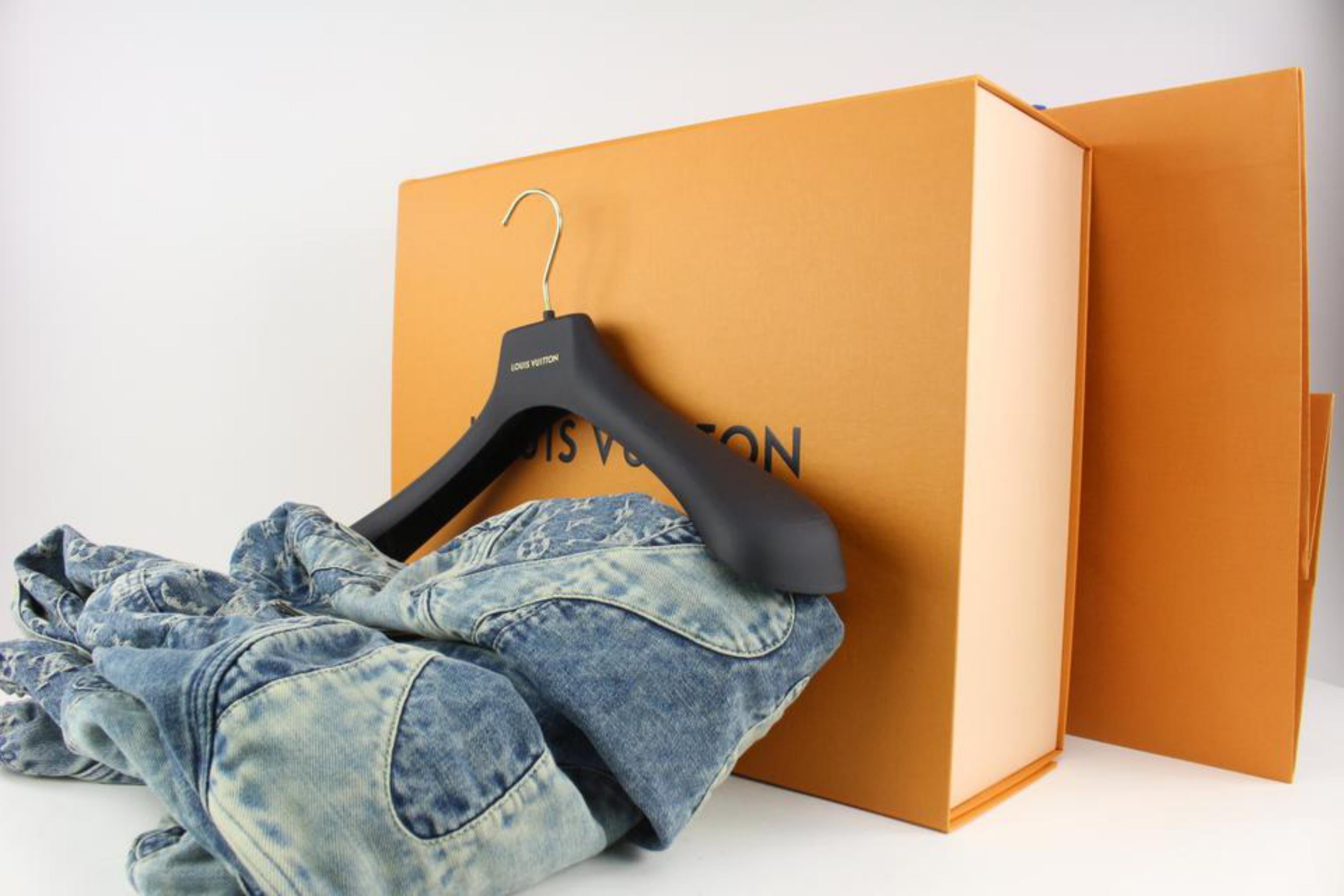 Louis Vuitton Mens 52 Monogram Patchwork Denim Hoodie Zip Jacket 3L02 For Sale 3