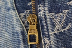 Louis Vuitton Mens 52 Monogram Patchwork Denim Hoodie Zip Jacket 3L02