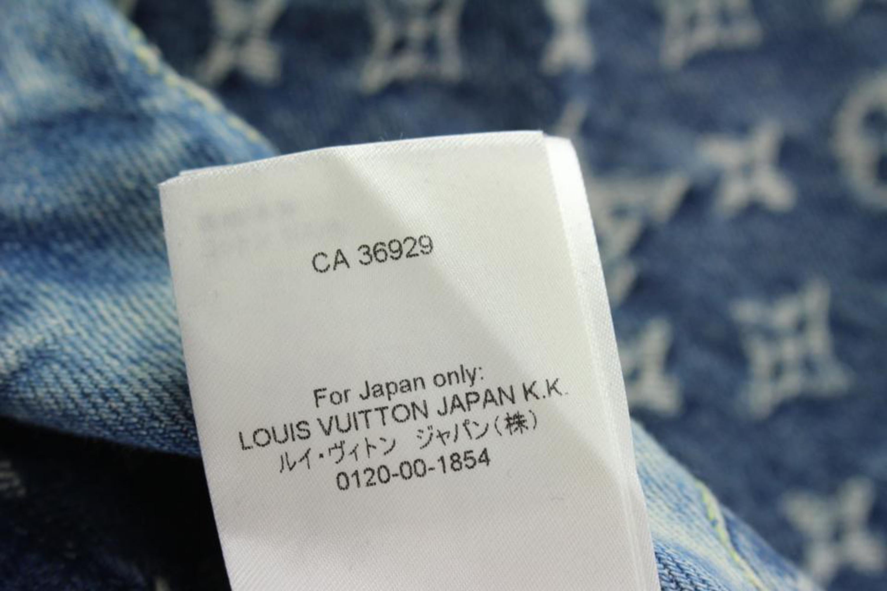 Louis Vuitton Mens 52 Monogram Patchwork Denim Hoodie Zip Jacket 3L02 For Sale 1