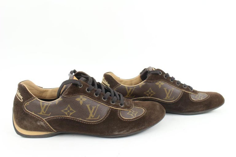 Louis Vuitton Shoe Leather Sneakers Brown Mens Logo GO 0018 Size