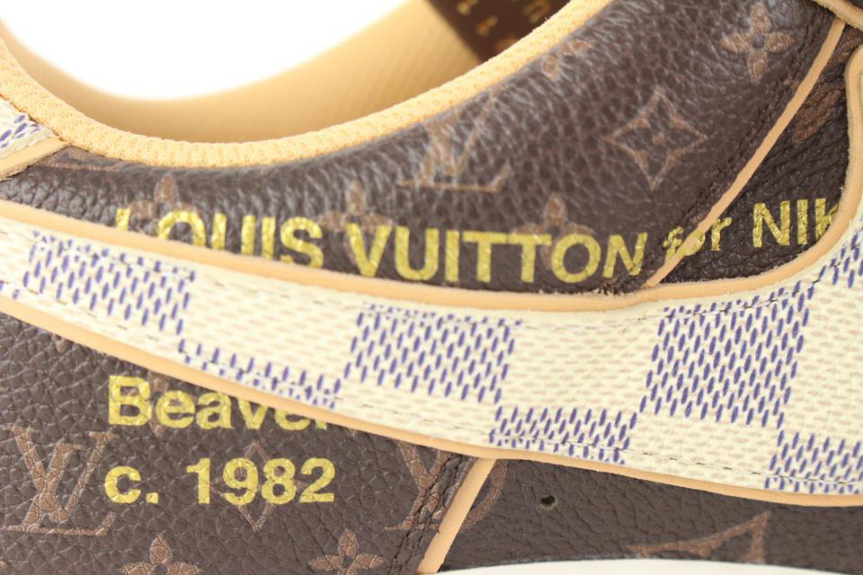 Beige Louis Vuitton Men's 7.5 Virgil Abloh Damier Azur Monogram Air Force 1 0L6