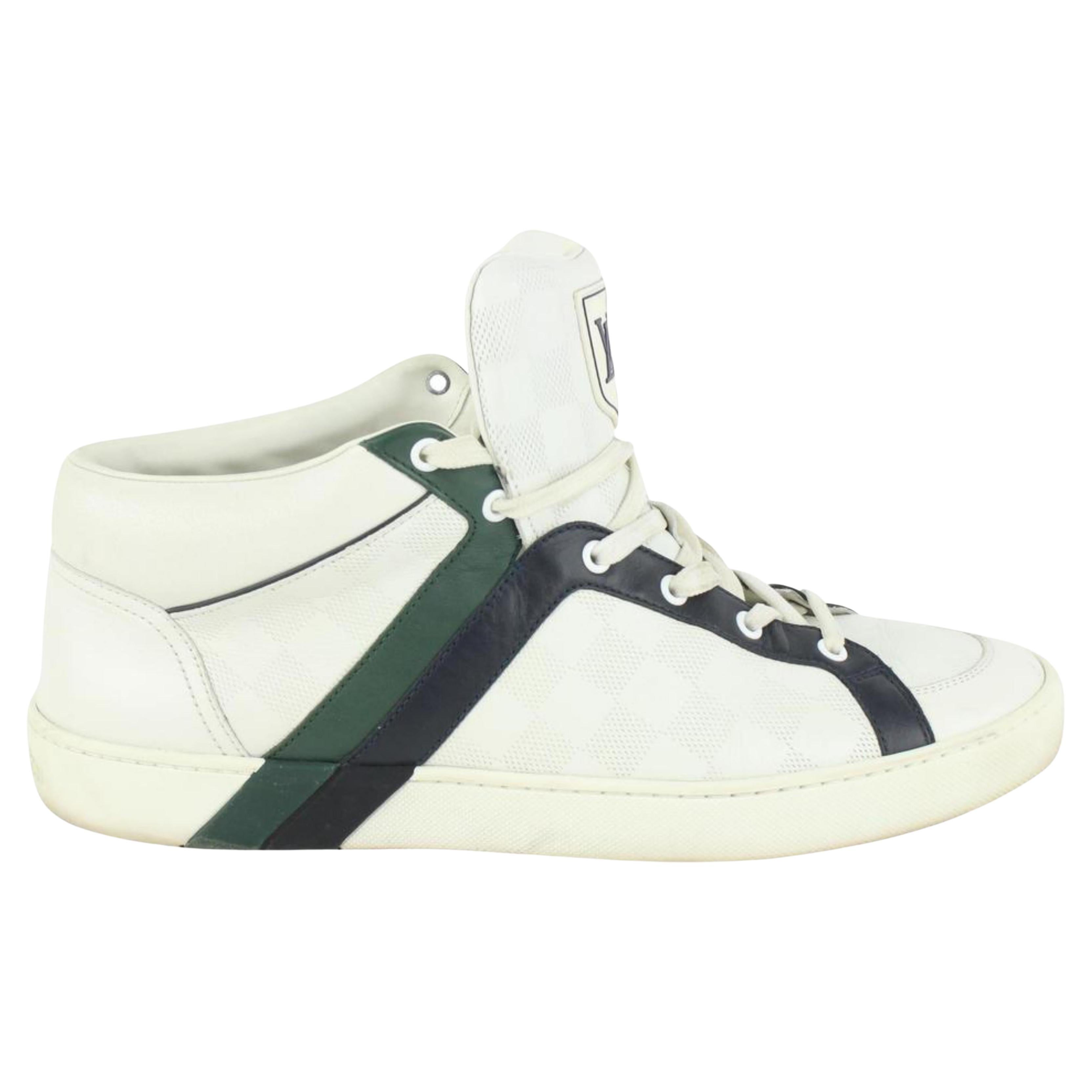 Louis Vuitton Men's 8.5 US Greenx White Damier Infini Leather Sneaker 1117lv8 For Sale