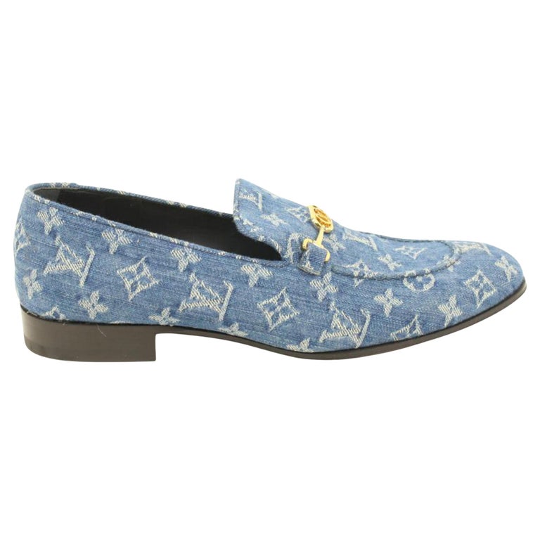 Louis Vuitton loafers sequins blue satin LV monogram 9.5 US 39.5 EUR MA0114  *