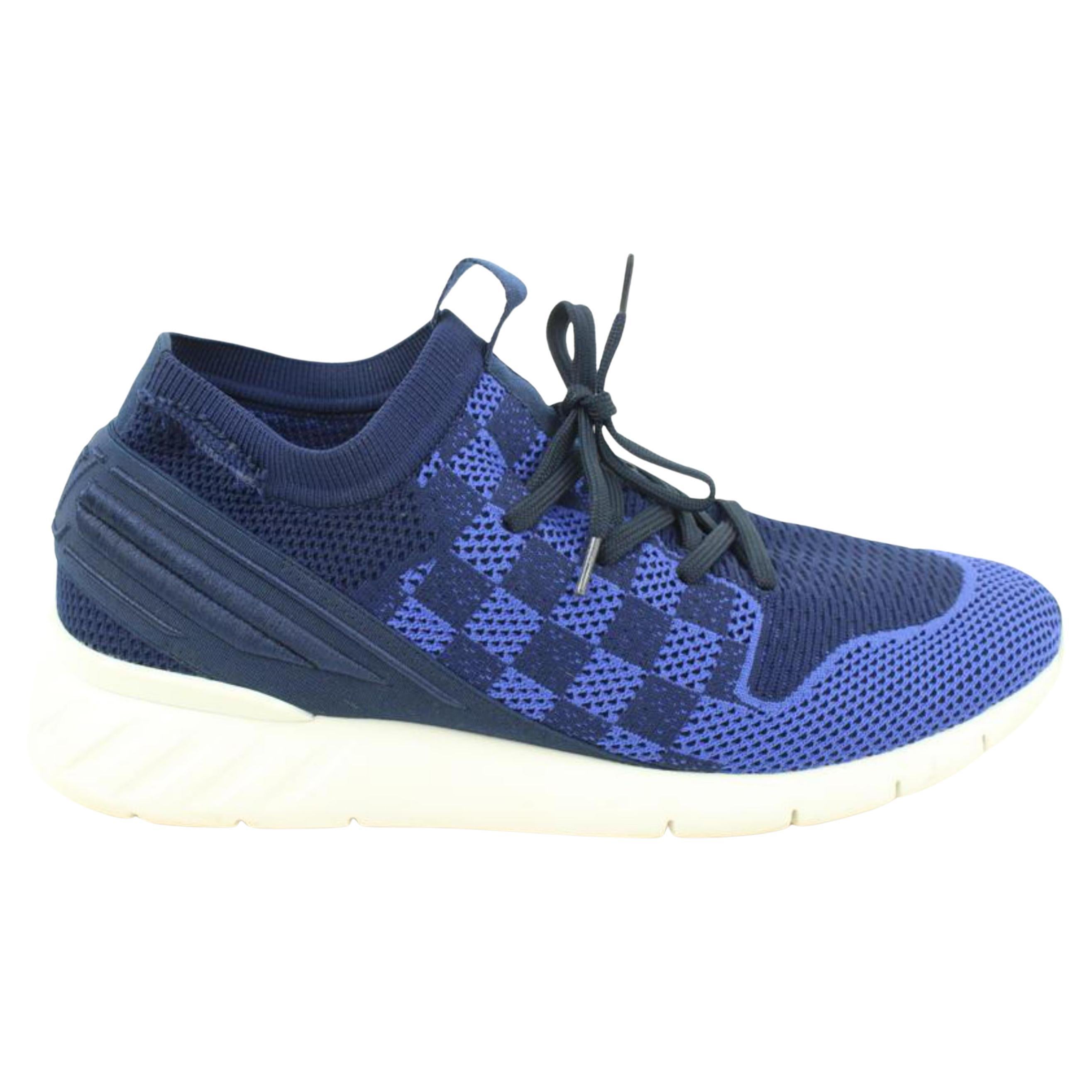 LOUIS VUITTON Knit Damier Mens Fastlane Sneakers 9.5 Cobalt