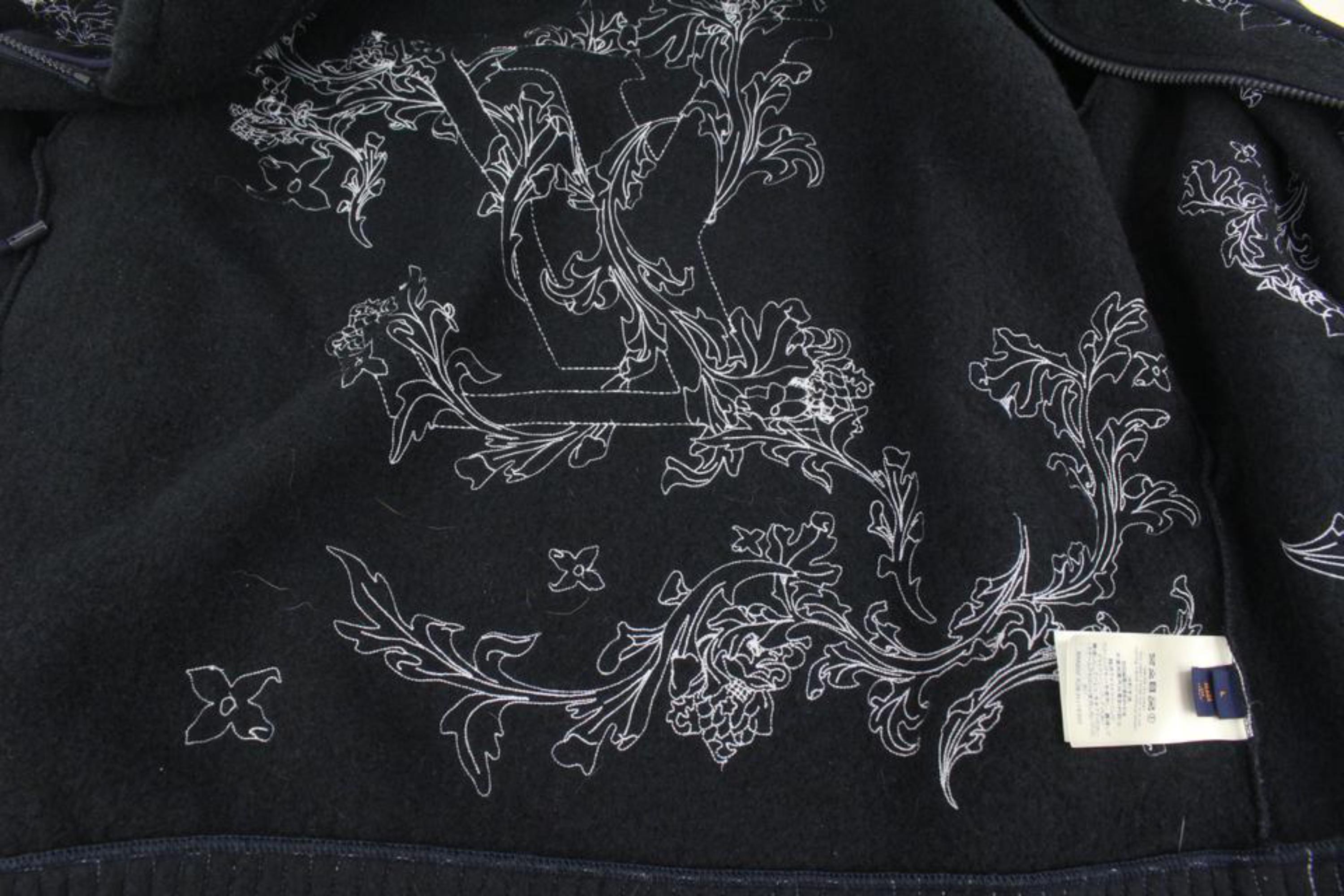 Louis Vuitton Men's L Blue Embroidered Flower Zip Through Hoodie Sweatshirt 9lv2 4