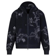 Louis Vuitton Men's L Blue Embroidered Flower Zip Through Hoodie Sweatshirt 9lv2
