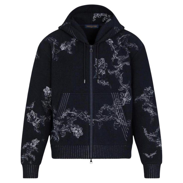 LOUIS VUITTON Damier pattern hoodie zip-up jacket LV logo black L size used  #