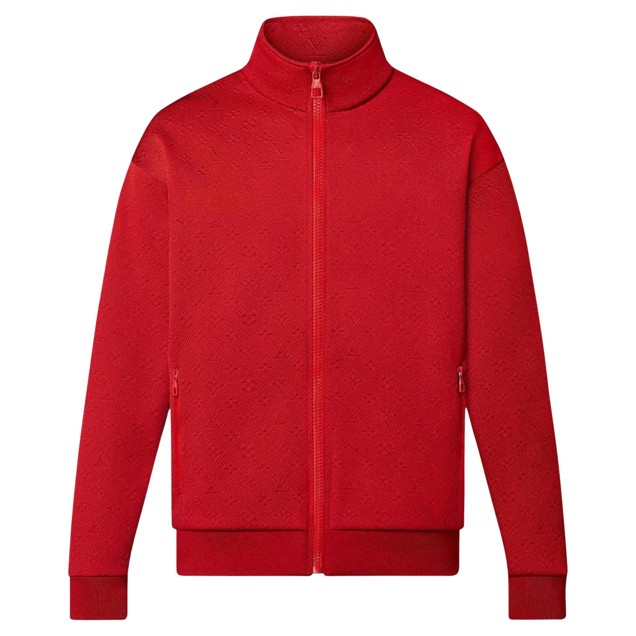 Louis Vuitton Men's L Red Brown Garnet LVSE Monogram Zip Through Sweater 121l 