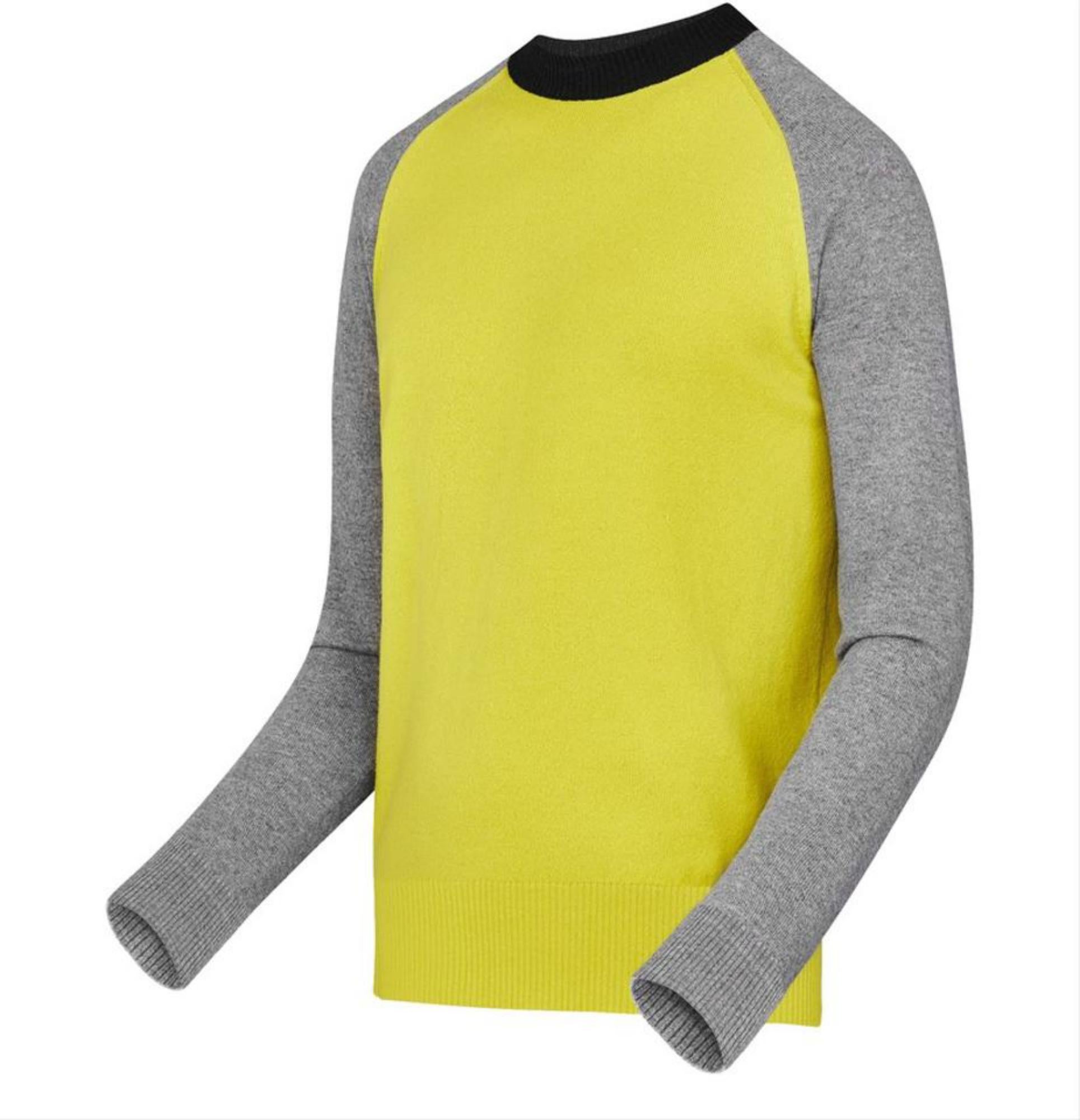 Louis Vuitton Men's Large Grey x Yellow Colour Block Crew Neck Sweater  928lv67 For Sale 5