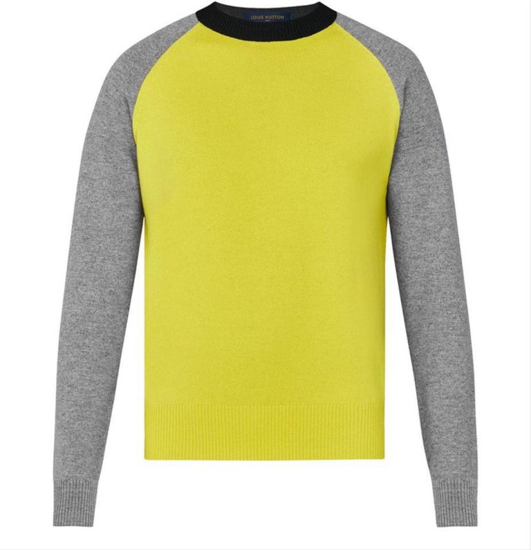 Louis Vuitton Men's Large Grey x Yellow Colour Block Crew Neck Sweater  928lv67 For Sale at 1stDibs