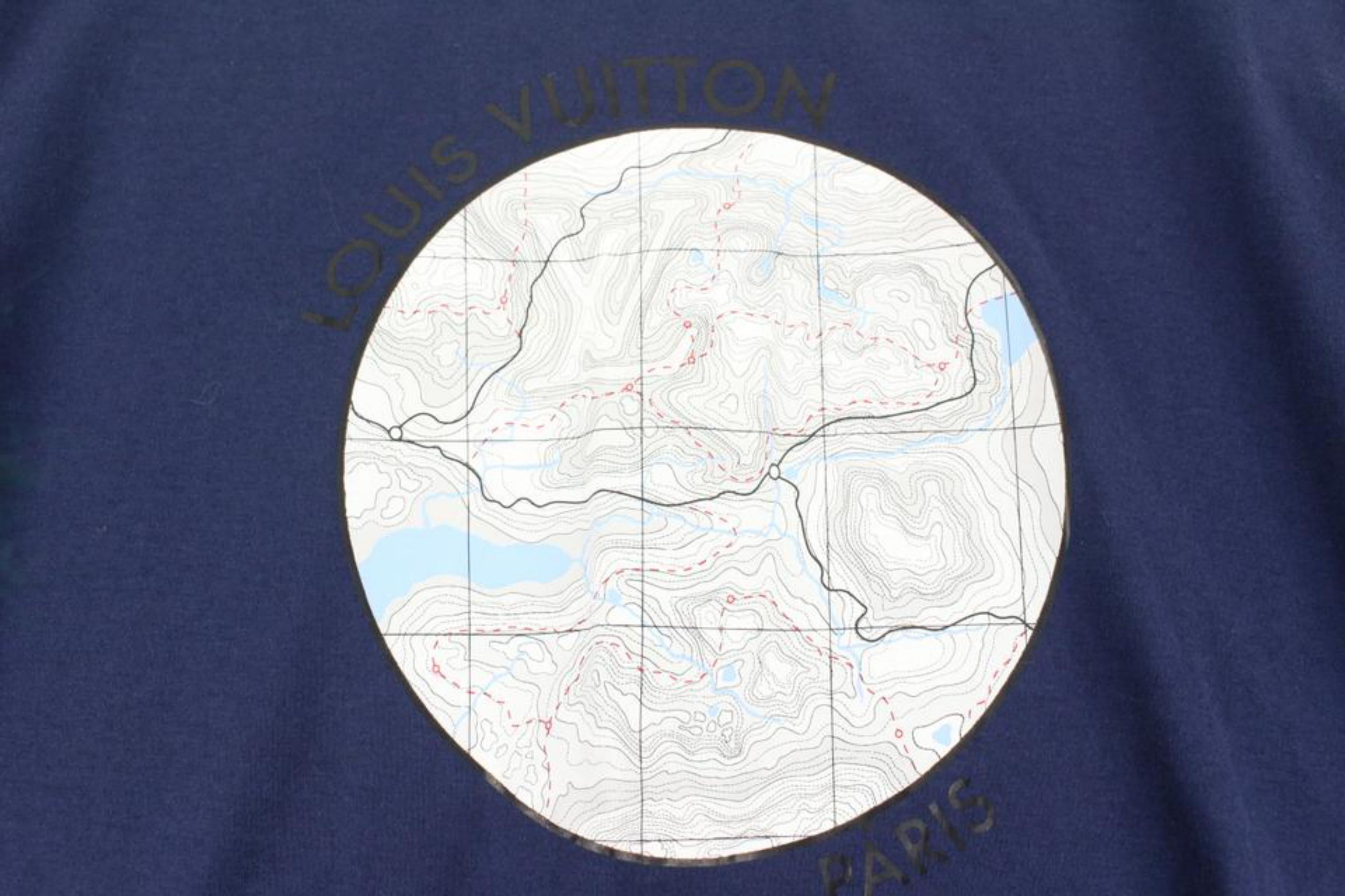 Purple Louis Vuitton Men's Large Navy Paris Topographical Map Globe T-Shirt Tee Sh125lv For Sale