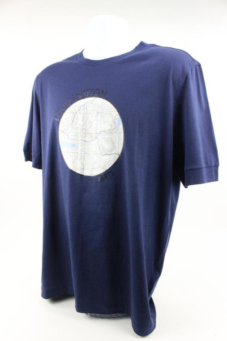Louis Vuitton Men's Large Navy Paris Topographical Map Globe T-Shirt Tee Sh125lv