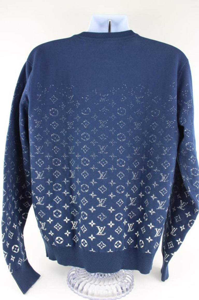 Louis Vuitton Men's Giant Distorted Damier Crewneck Sweater Wool Blue  18229720