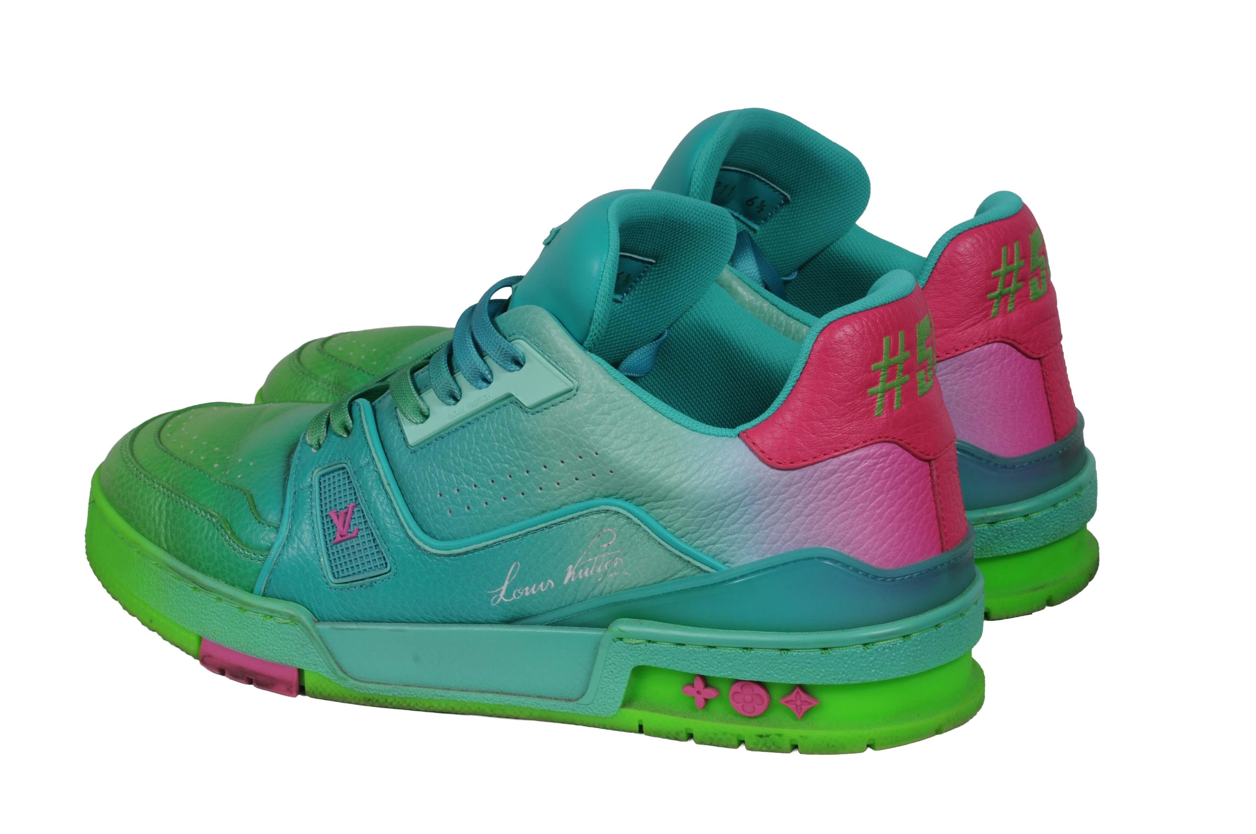 De los hombres Louis Vuitton Mens LV Trainer Low Top Sneakers US 7.5 LV 6.5 Verde Ombre Rosa en venta