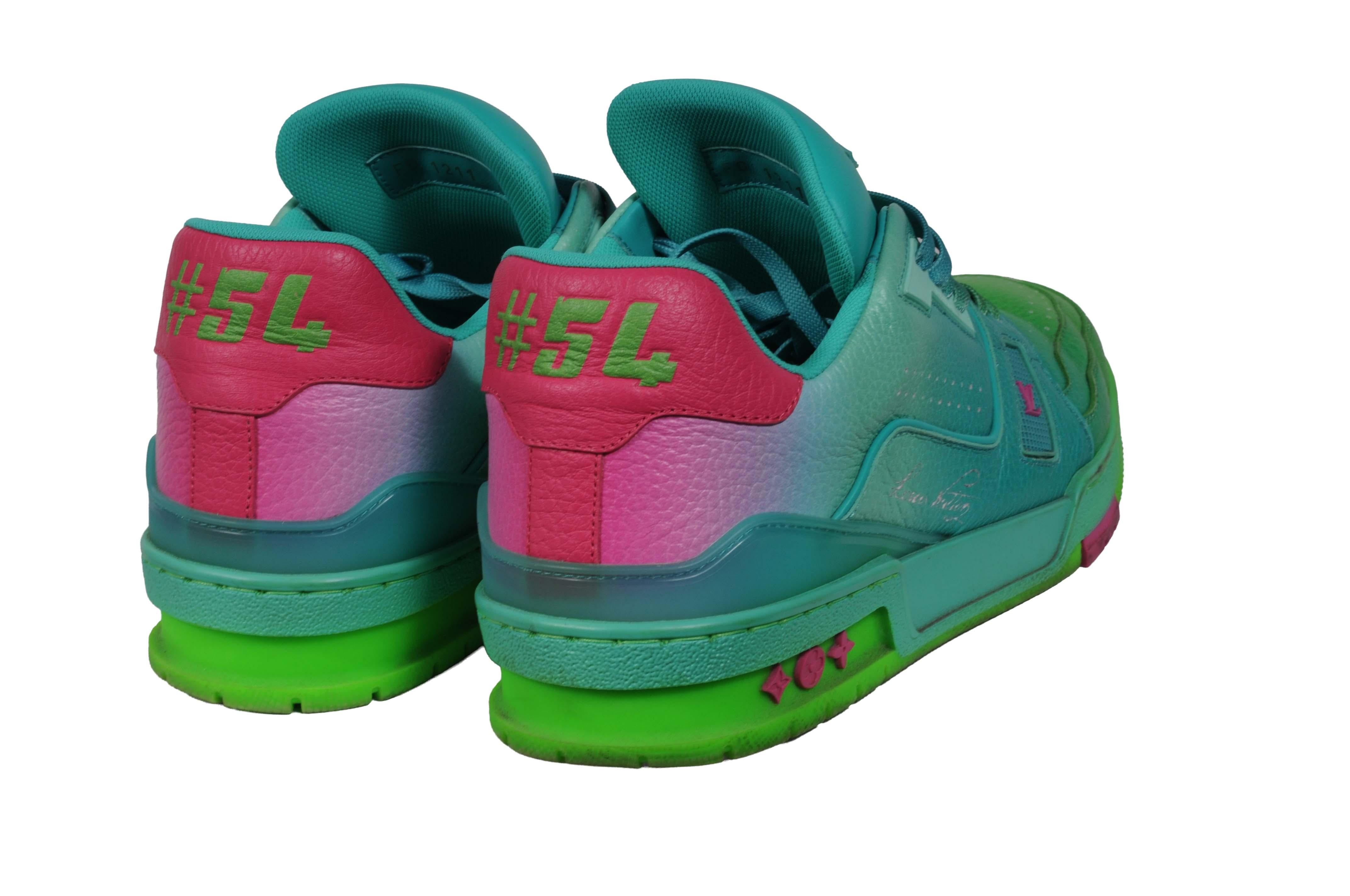 Louis Vuitton Mens LV Trainer Low Top Sneakers US 7.5 LV 6.5 Verde Ombre Rosa en venta 2