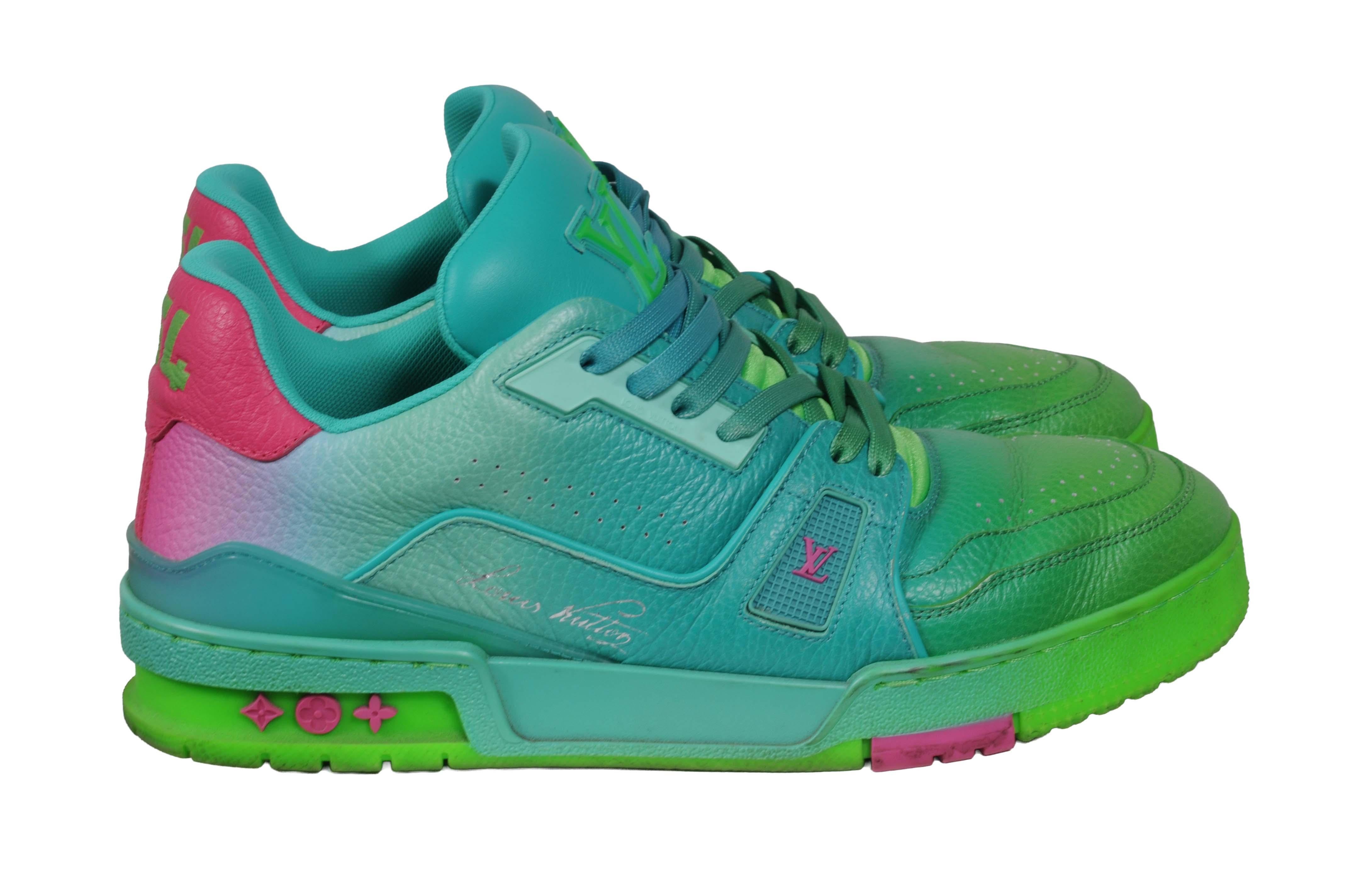 Louis Vuitton Mens LV Trainer Low Top Sneakers US 7.5 LV 6.5 Verde Ombre Rosa en venta 3