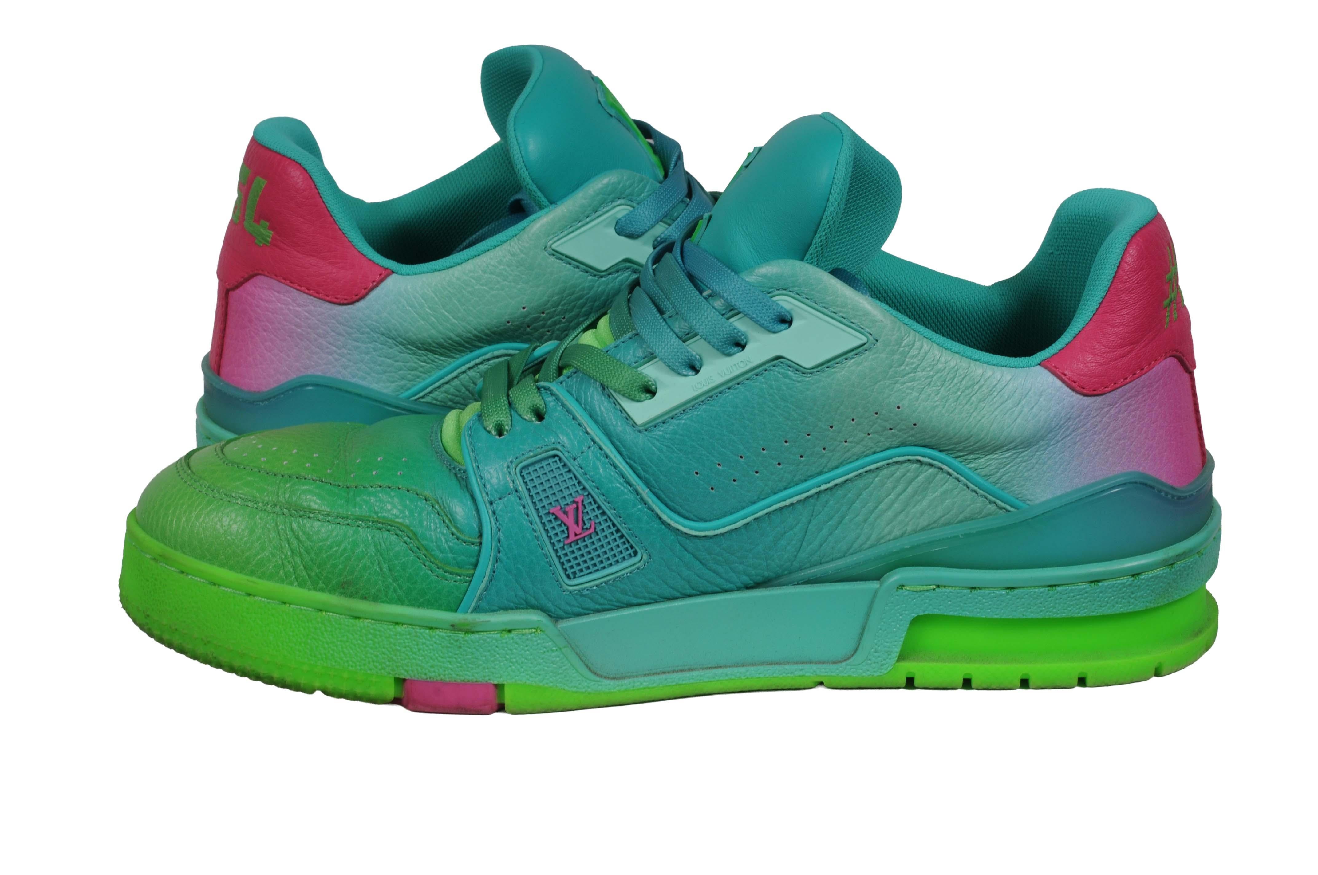 Louis Vuitton Mens LV Trainer Low Top Sneakers US 7.5 LV 6.5 Verde Ombre Rosa en venta 4