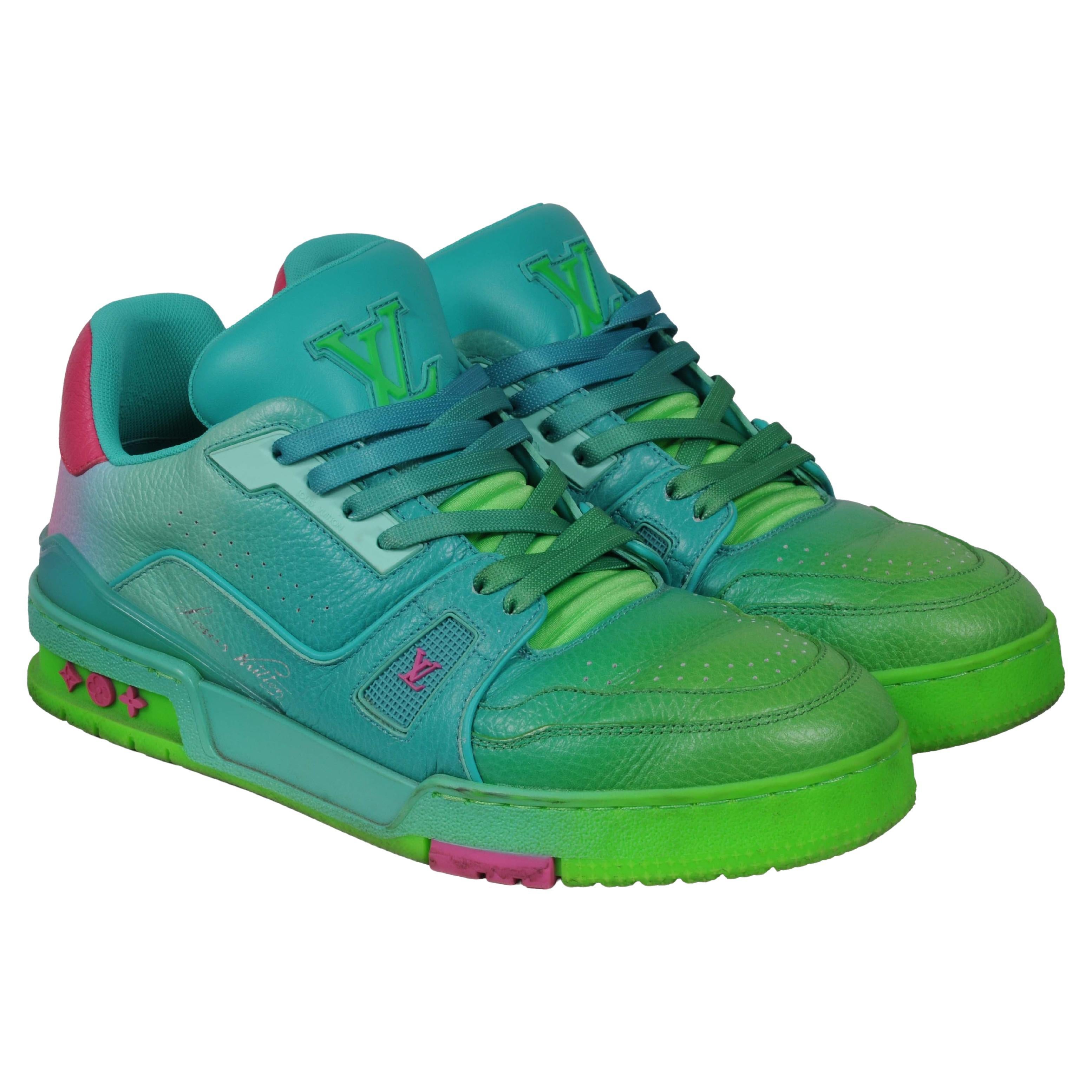 Louis Vuitton Herren LV Trainer Low Top Sneakers US 7.5 LV 6.5 Grün Ombre Pink