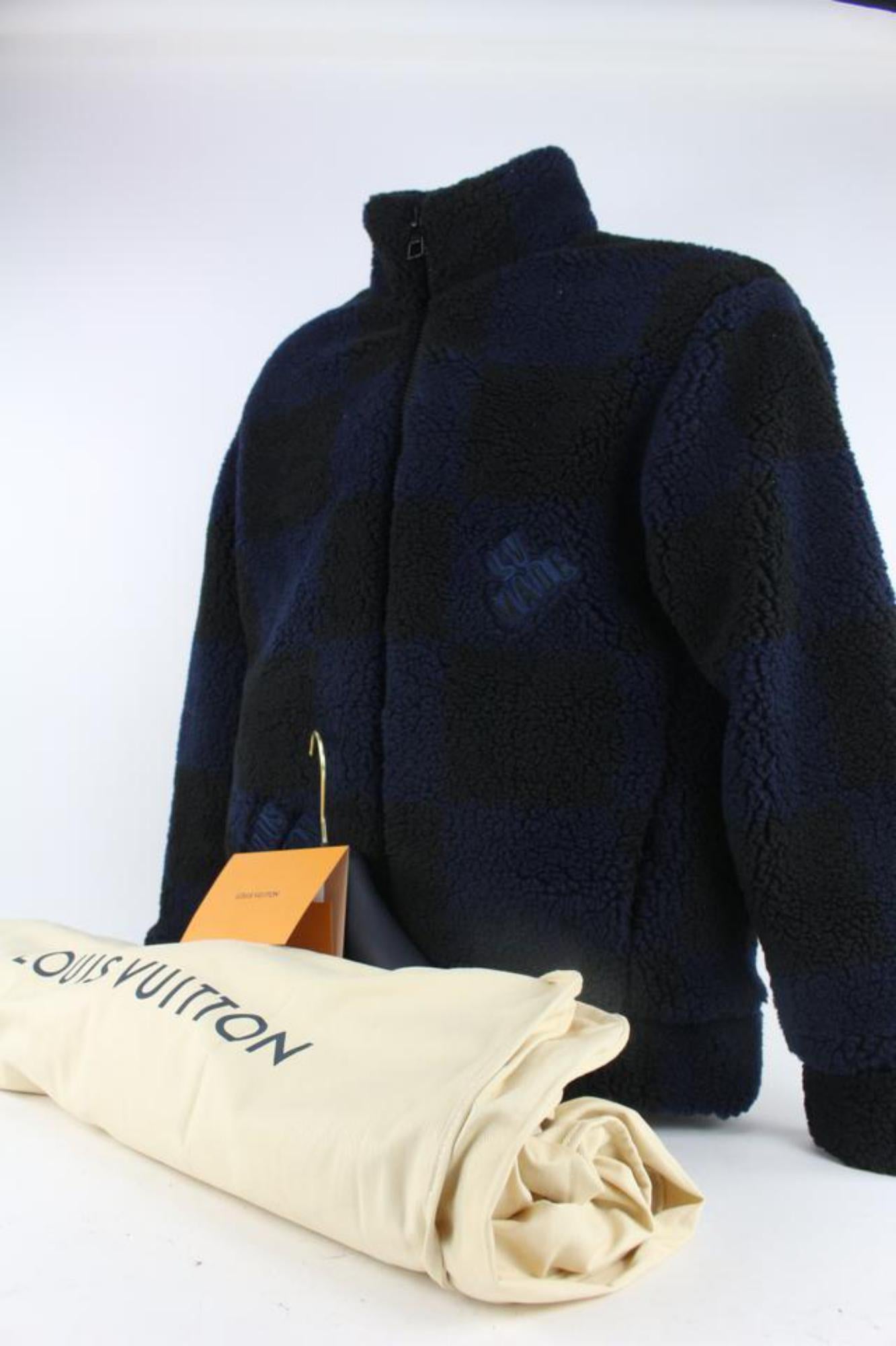 Louis Vuitton Zip Up Damier Cardigan in Navy Blue Cotton