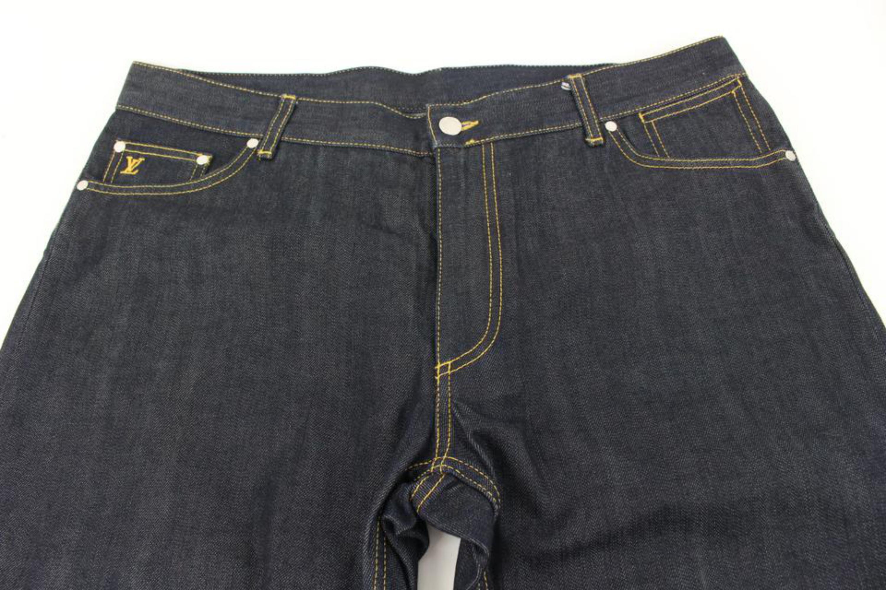Louis Vuitton Men's Size 38 US Dark Rinse Denim Fleur LV Logo Jeans 118lv43 For Sale 5