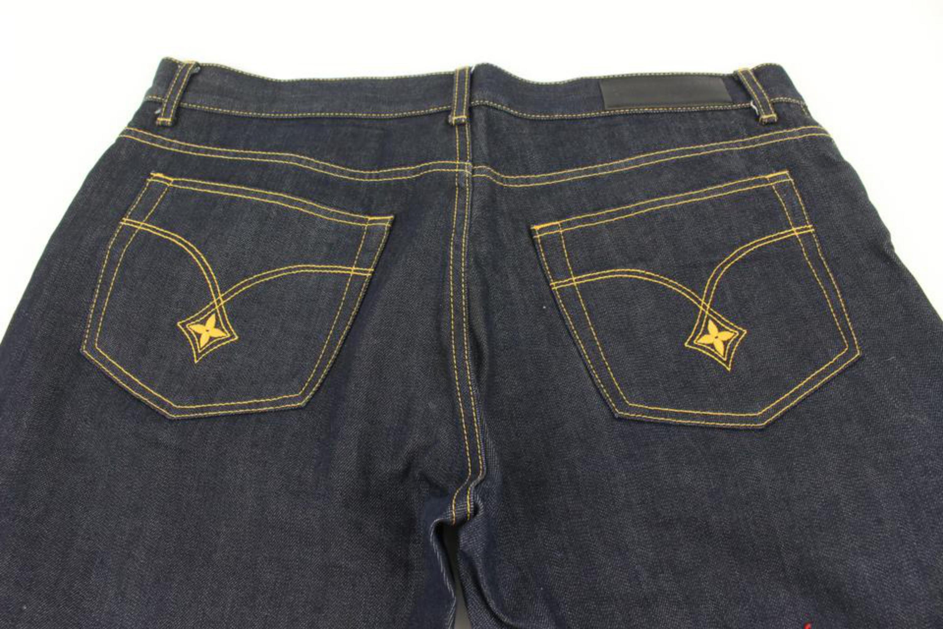 Louis Vuitton Men's Size 38 US Dark Rinse Denim Fleur LV Logo Jeans 118lv43 For Sale 3