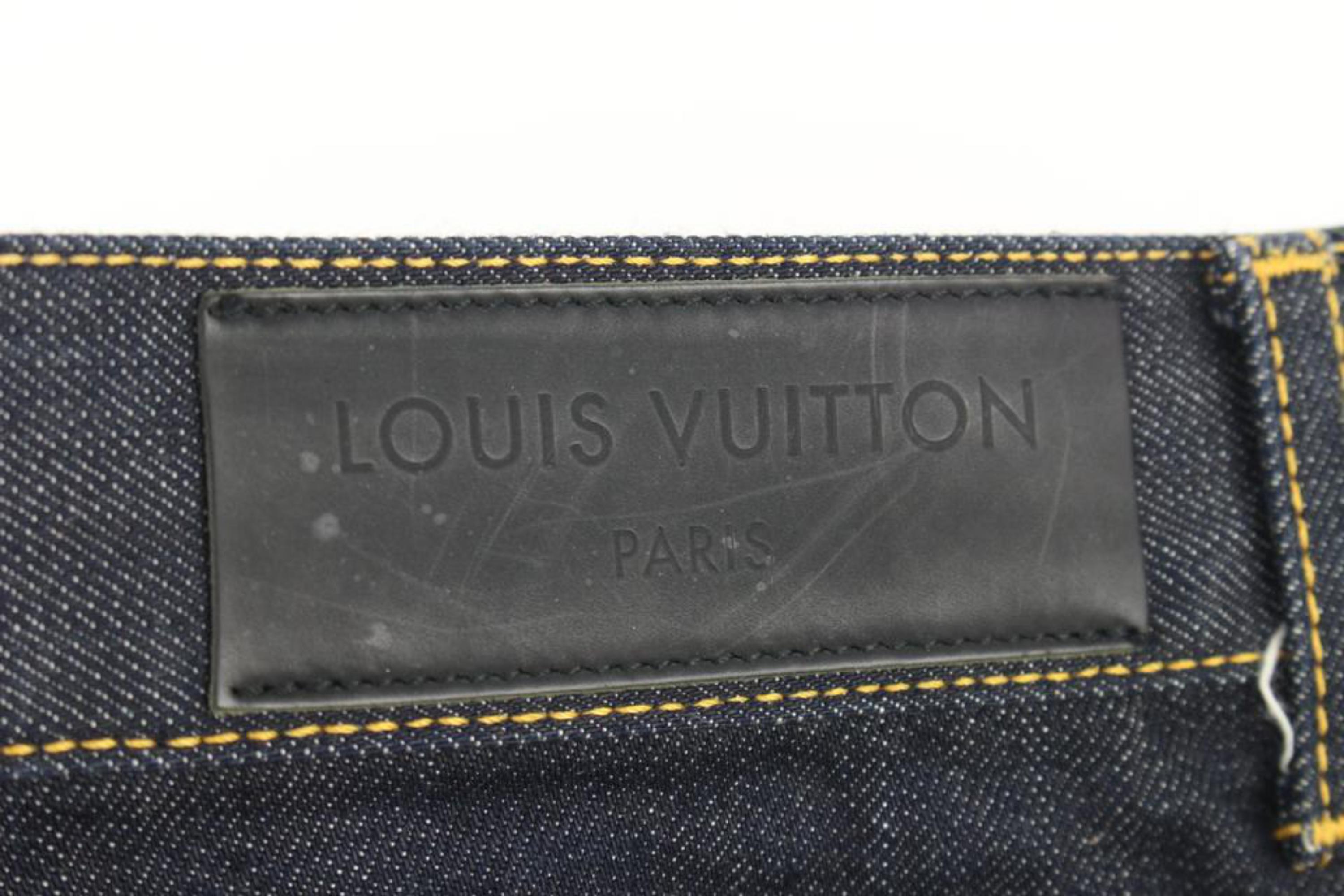 Louis Vuitton Men's Size 38 US Dark Rinse Denim Fleur LV Logo Jeans 118lv43 For Sale 4