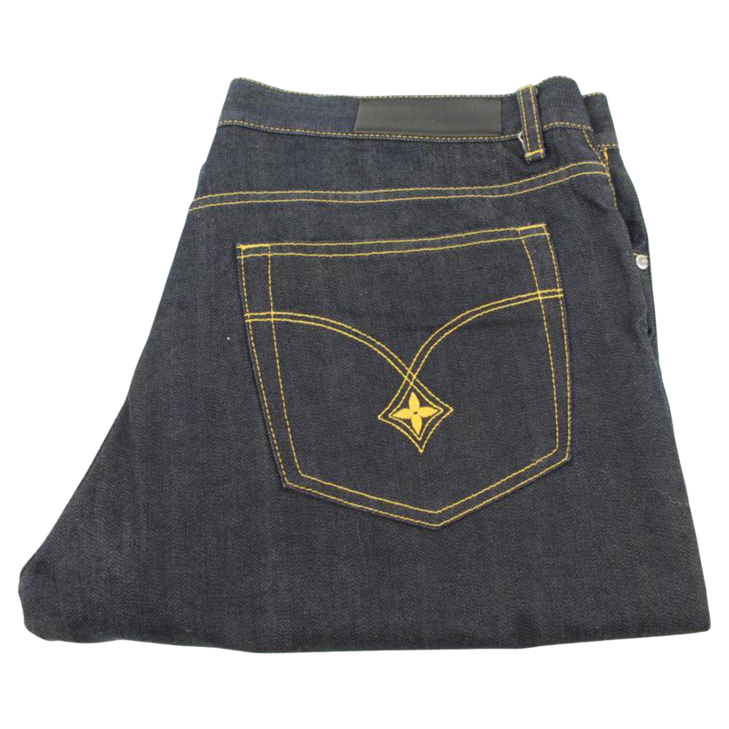 Louis Vuitton Men's Size 38 US Dark Rinse Denim Fleur LV Logo Jeans 118lv43 For Sale