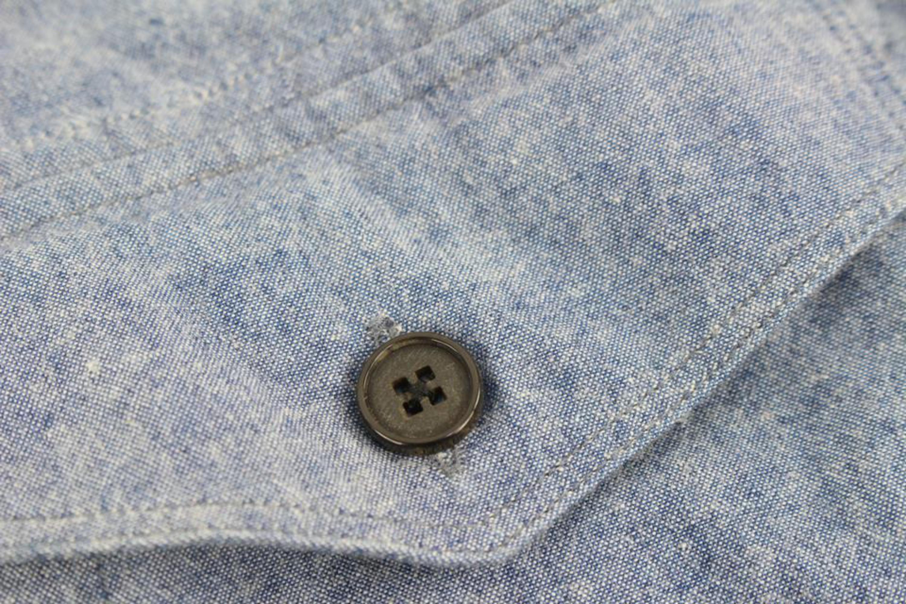 Louis Vuitton Men's XL Blue Denim Gaston V Button Down Shirt 120lv31 For Sale 3