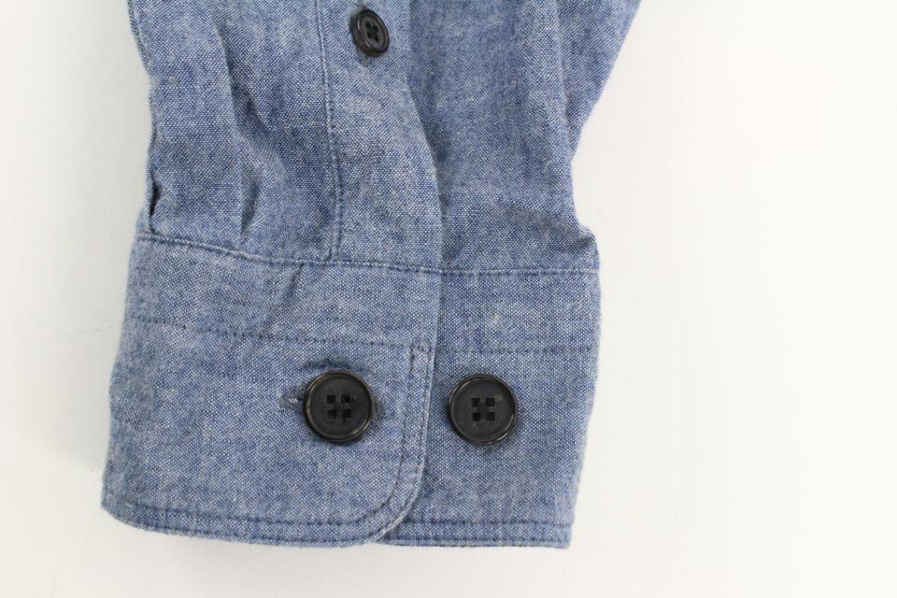 Louis Vuitton Men's XL Blue Denim Gaston V Button Down Shirt 120lv31 For Sale 1