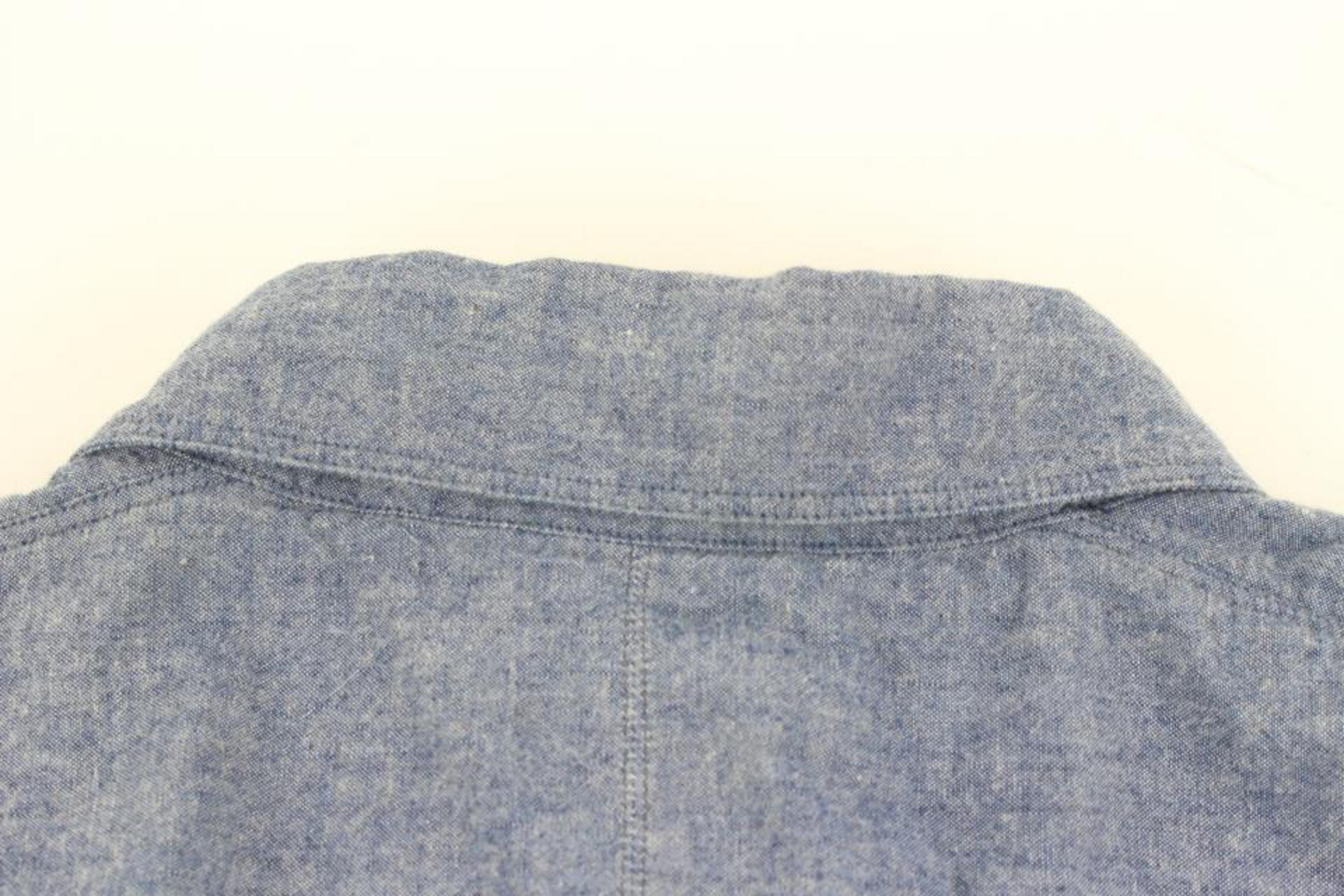 Louis Vuitton Men's XL Blue Denim Gaston V Button Down Shirt 120lv31 For Sale 2