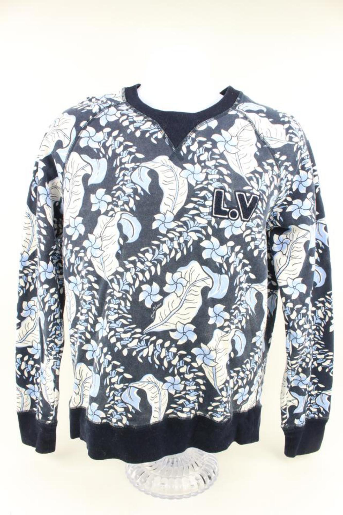 Louis Vuitton Men's XL LV Varsity All Over Leaf Printed Floral Sweatshirt 119lv2 In Excellent Condition In Dix hills, NY