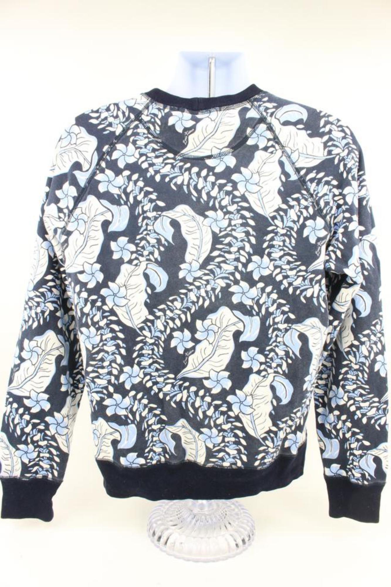 Louis Vuitton Men's XL LV Varsity All Over Leaf Printed Floral Sweatshirt 2LV415 In Excellent Condition For Sale In Dix hills, NY
