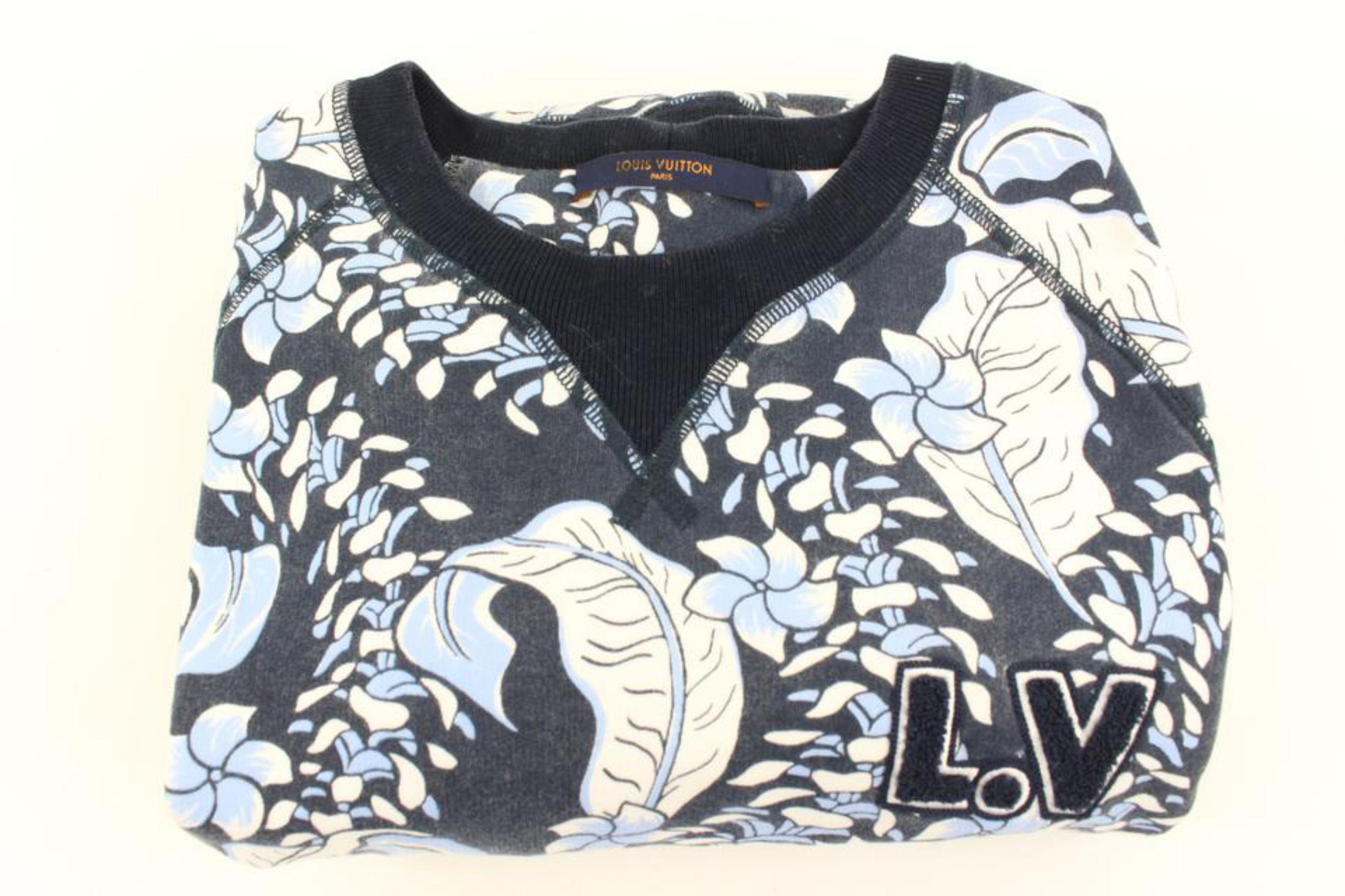 Louis Vuitton - Sweat-shirt à fleurs imprimé feuilles superposées XL LV Varsity pour homme 2LV415 en vente 1