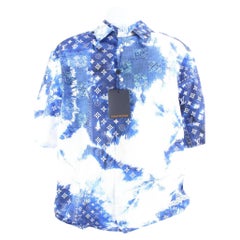 Louis Vuitton Men's XL Monogram Bandana Blue Button Down Short Sleeve Shirt 86lk
