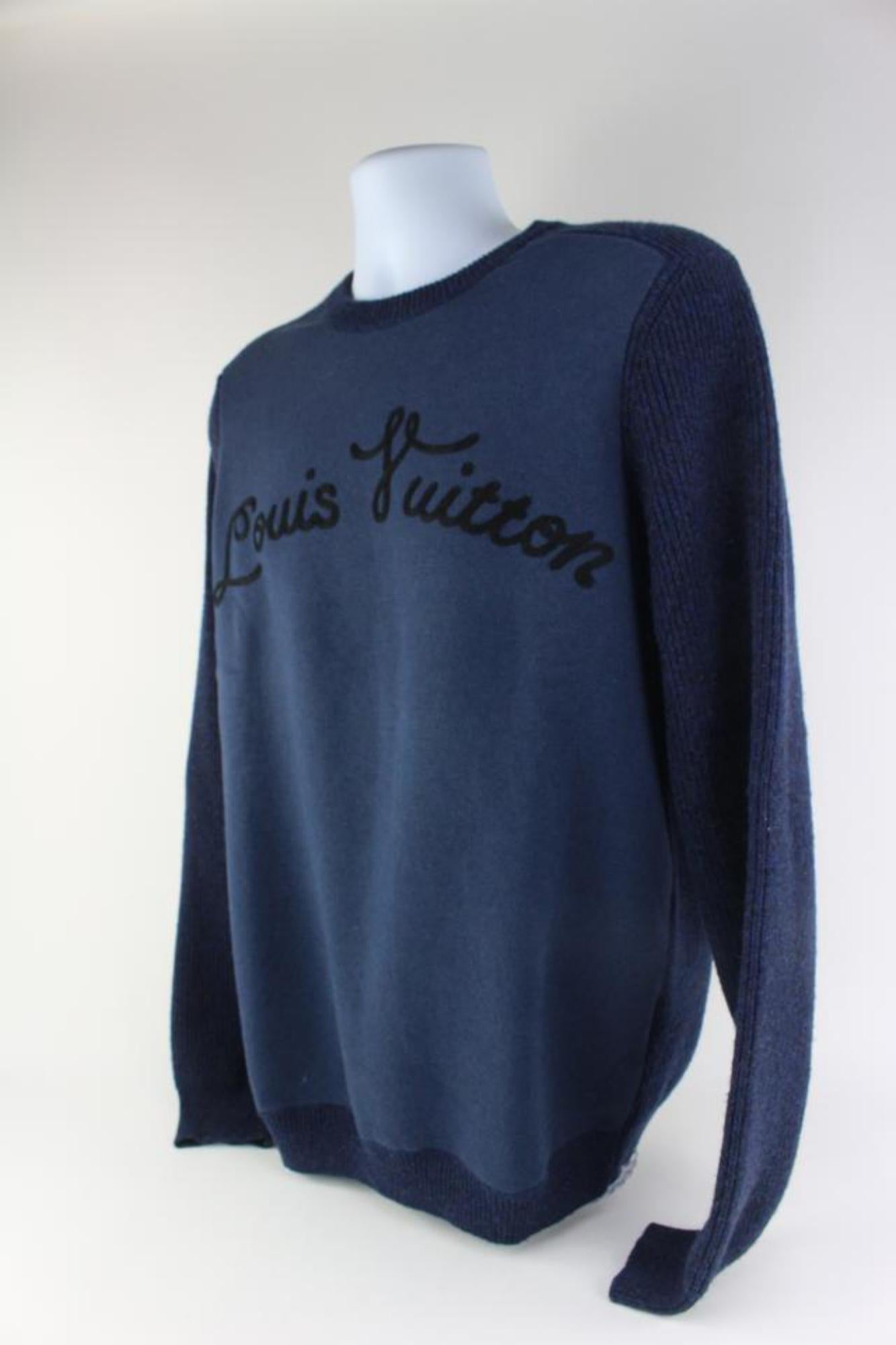 Louis Vuitton Men's XL Navy Cashmere Cursive Script Pullover Sweater 121lv48 5