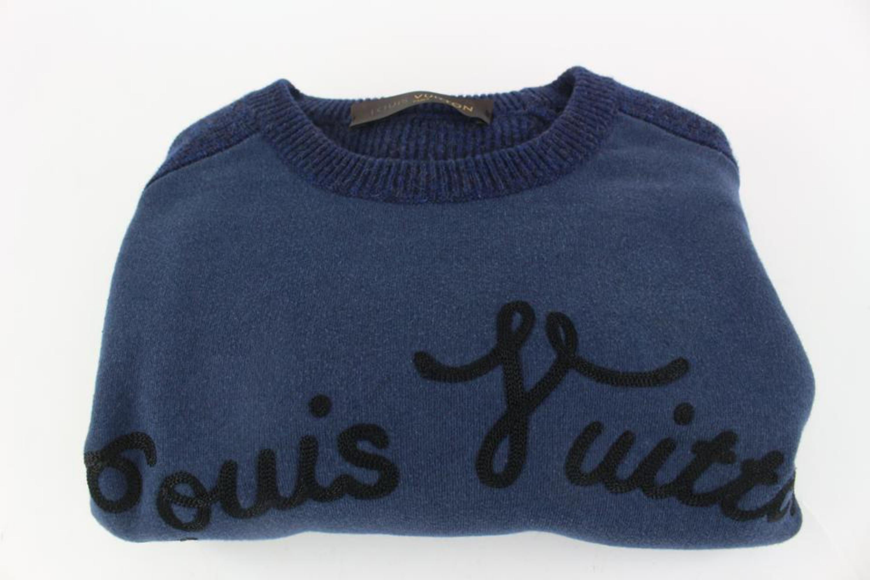 Louis Vuitton Men's XL Navy Cashmere Cursive Script Pullover Sweater 121lv48 2