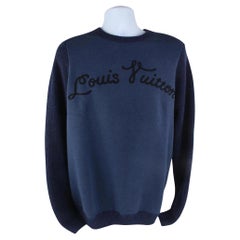 Louis Vuitton Men's XL Navy Cashmere Cursive Script Pullover Sweater 121lv48