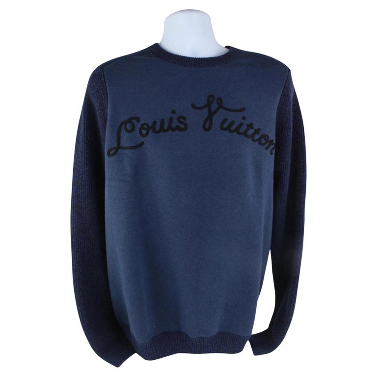 Louis Vuitton Men's XL Navy Cashmere Cursive Script Pullover Sweater  121lv48 at 1stDibs