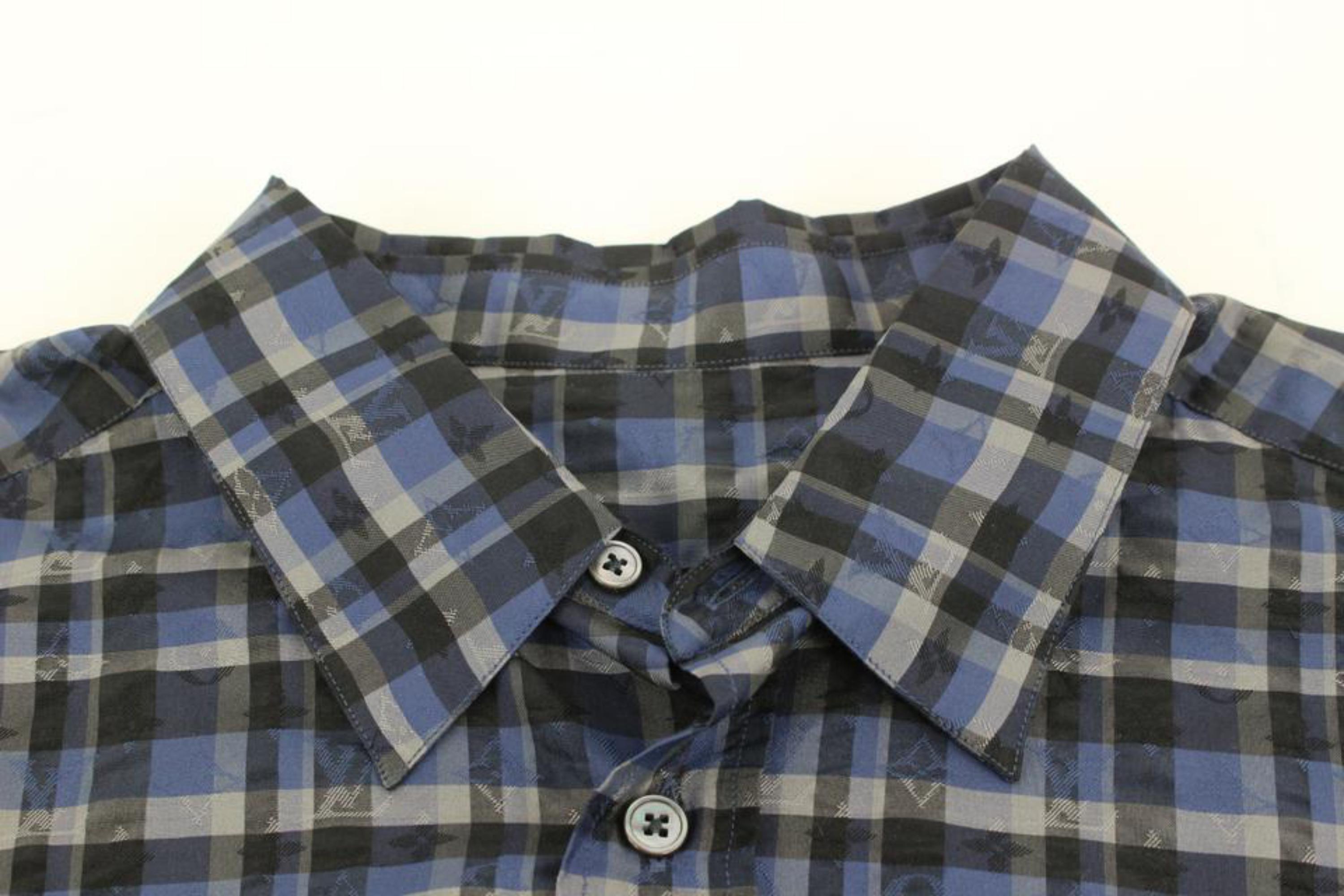 Louis Vuitton Men's XL Plaid LV Monogram Long Sleeve Button Down Shirt 119lv7 In New Condition In Dix hills, NY
