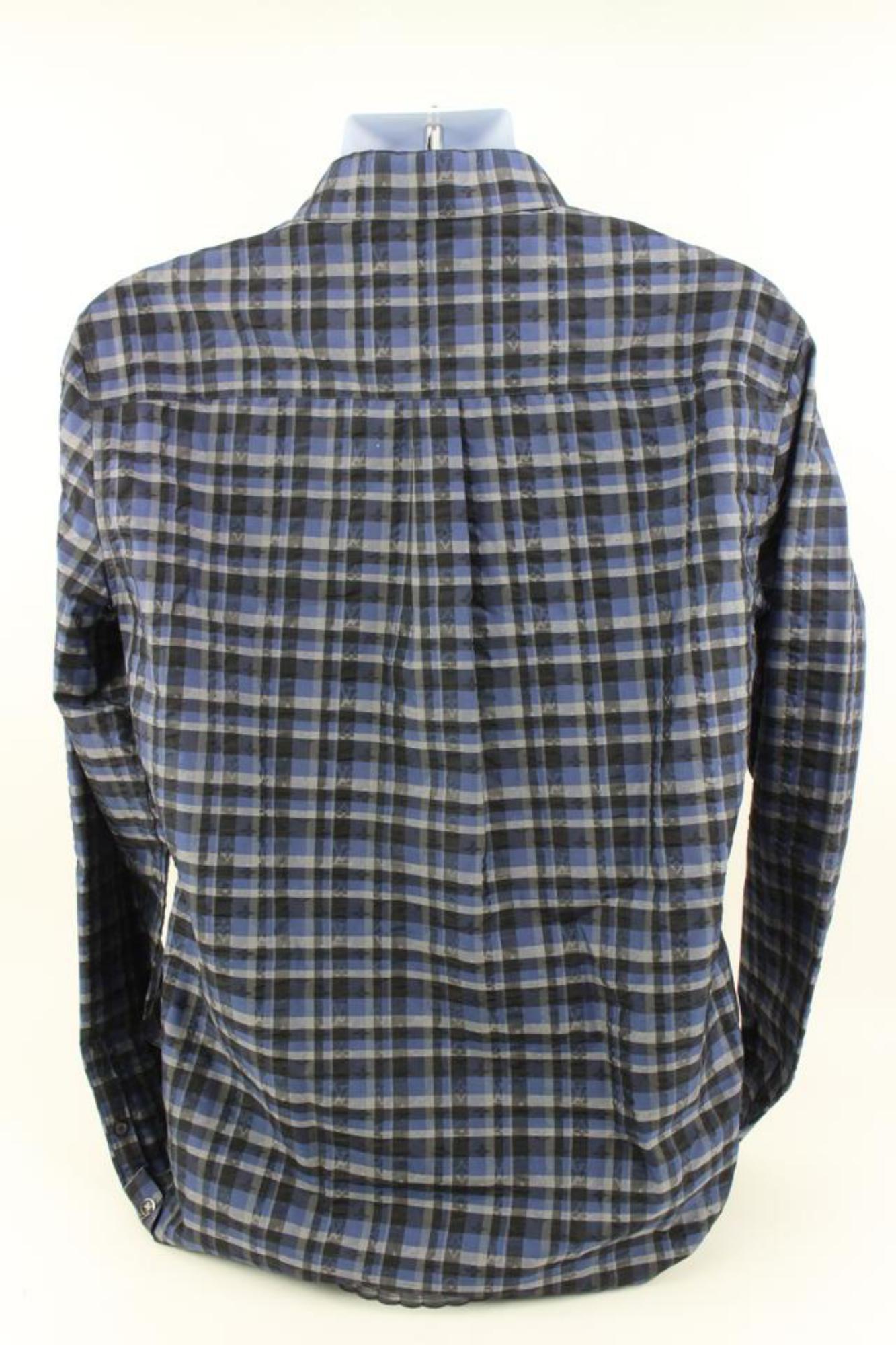 Louis Vuitton Men's XL Plaid LV Monogram Long Sleeve Button Down Shirt 27lk712s For Sale 4