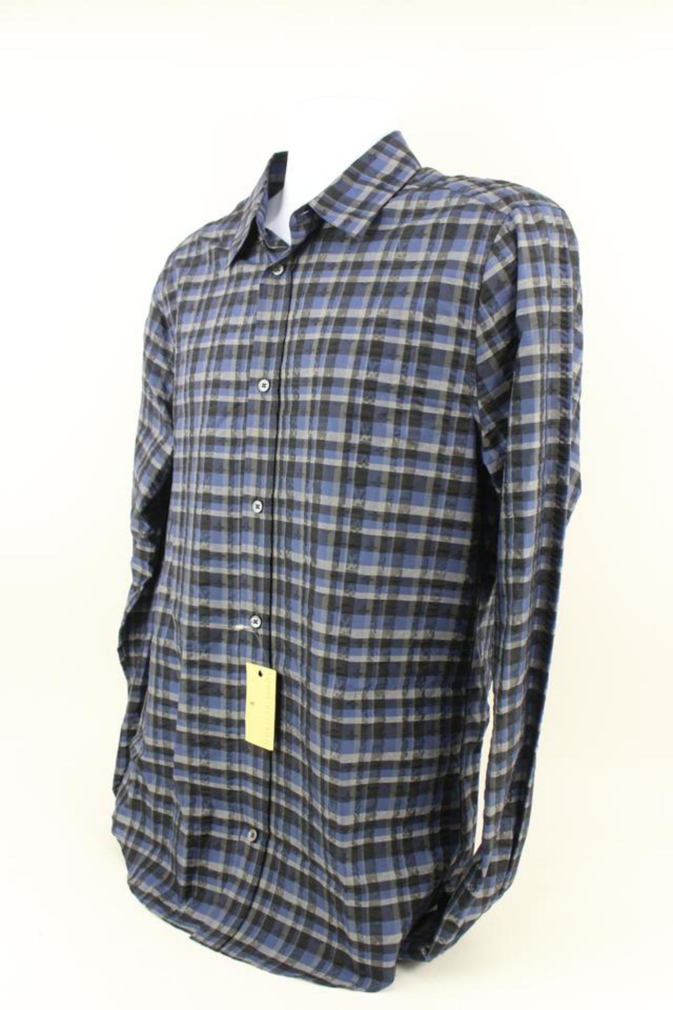 Louis Vuitton Men's XL Plaid LV Monogram Long Sleeve Button Down Shirt 27lk712s For Sale 5