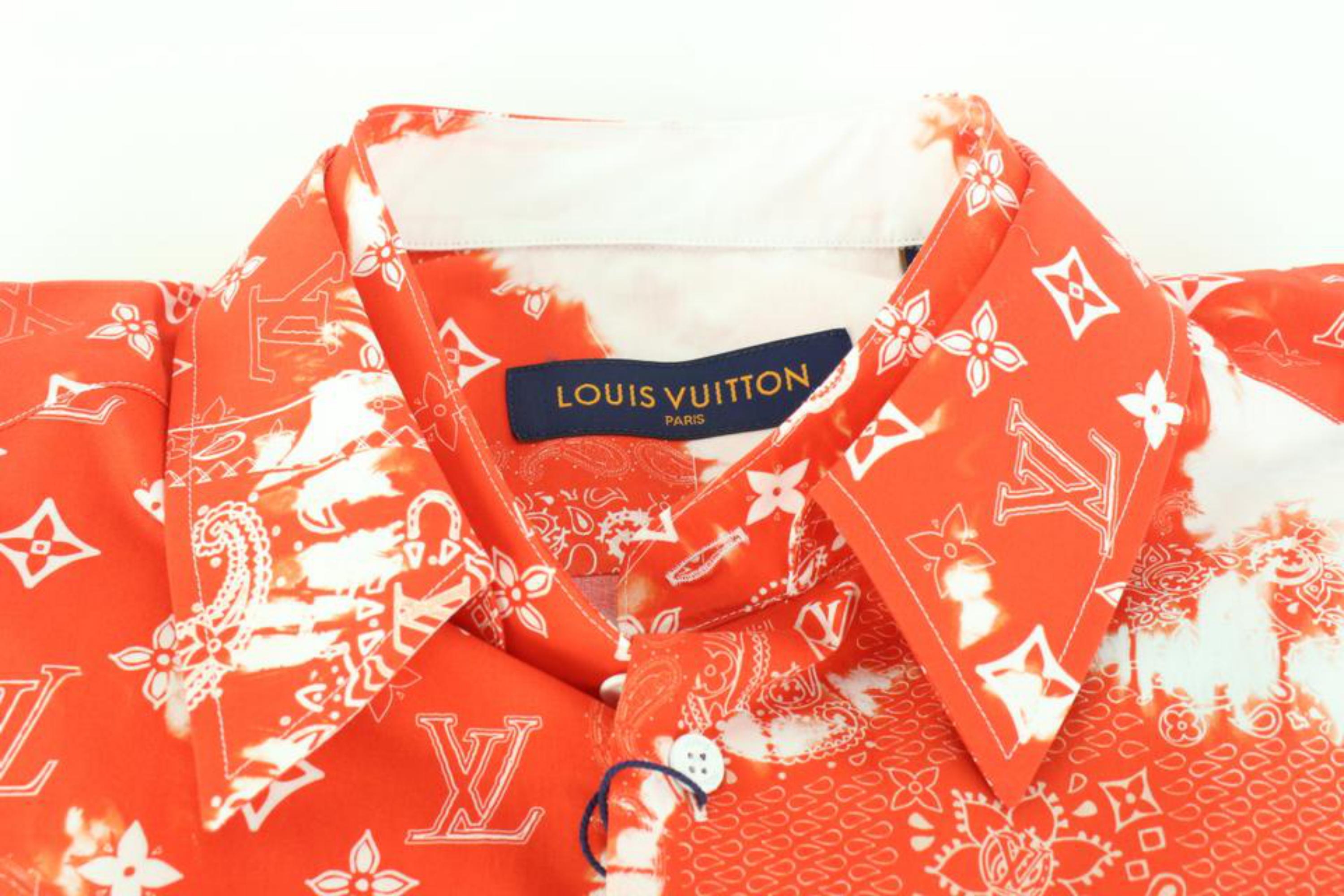 Louis Vuitton Men's XL Red Monogram Bandana Button Down Short Sleeve Shirt 87lz5 3