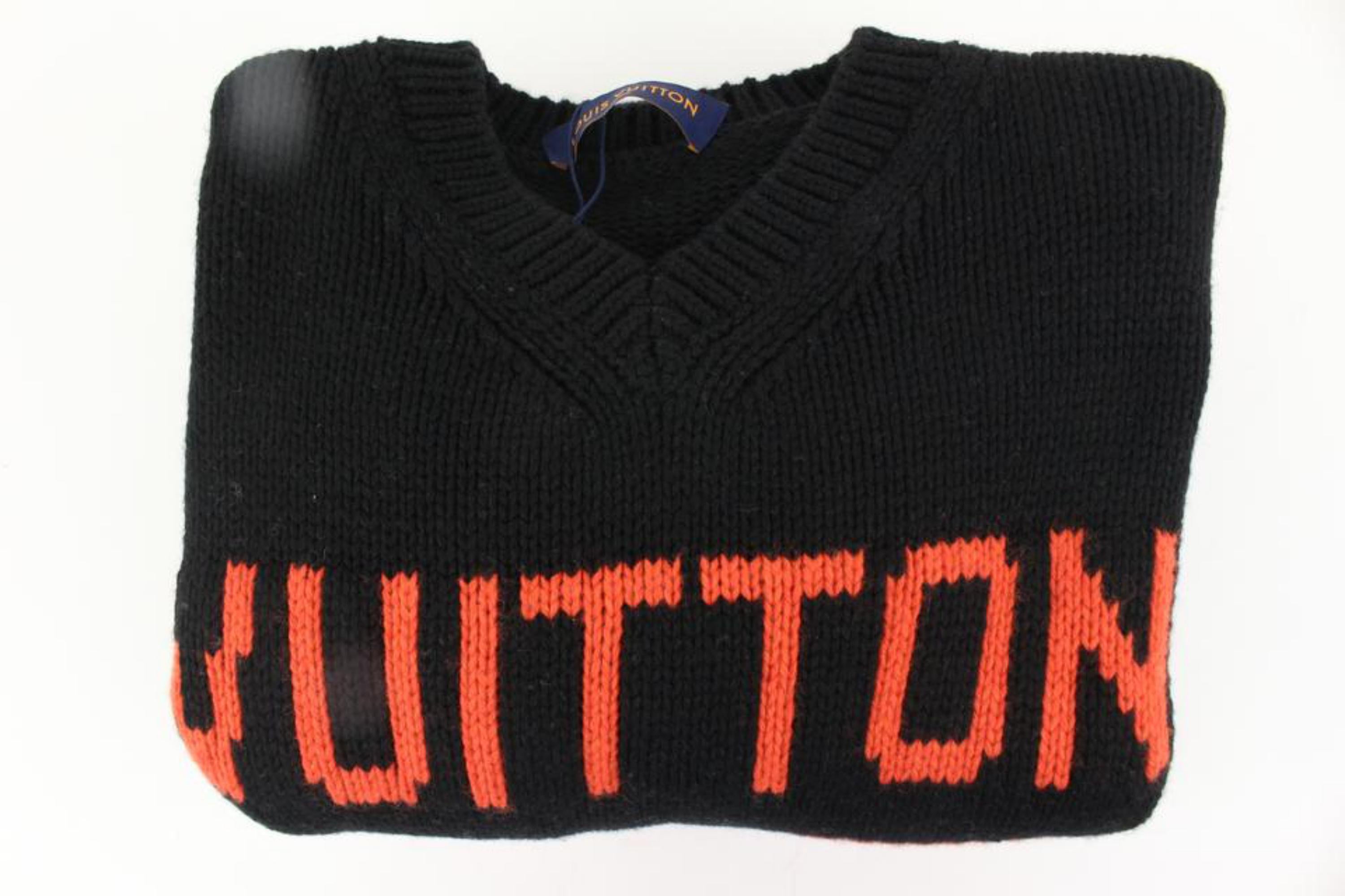 Louis Vuitton Mens XL Virgil Abloh Black Knit Chunky Intarsia Football Shirt  5