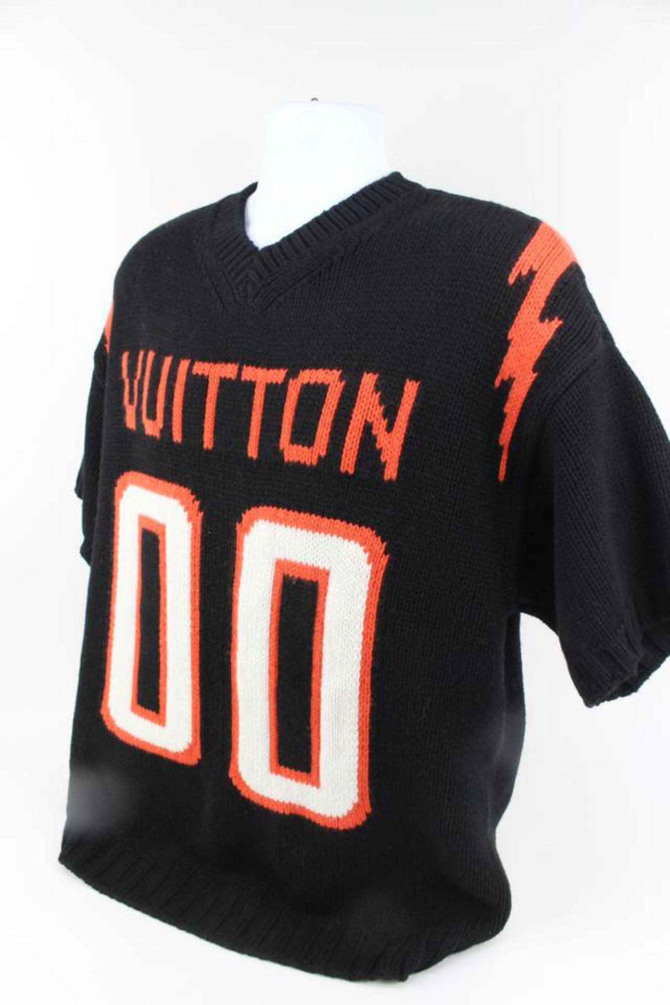 Louis Vuitton Mens XL Virgil Abloh Black Knit Chunky Intarsia Football Shirt  In New Condition In Dix hills, NY
