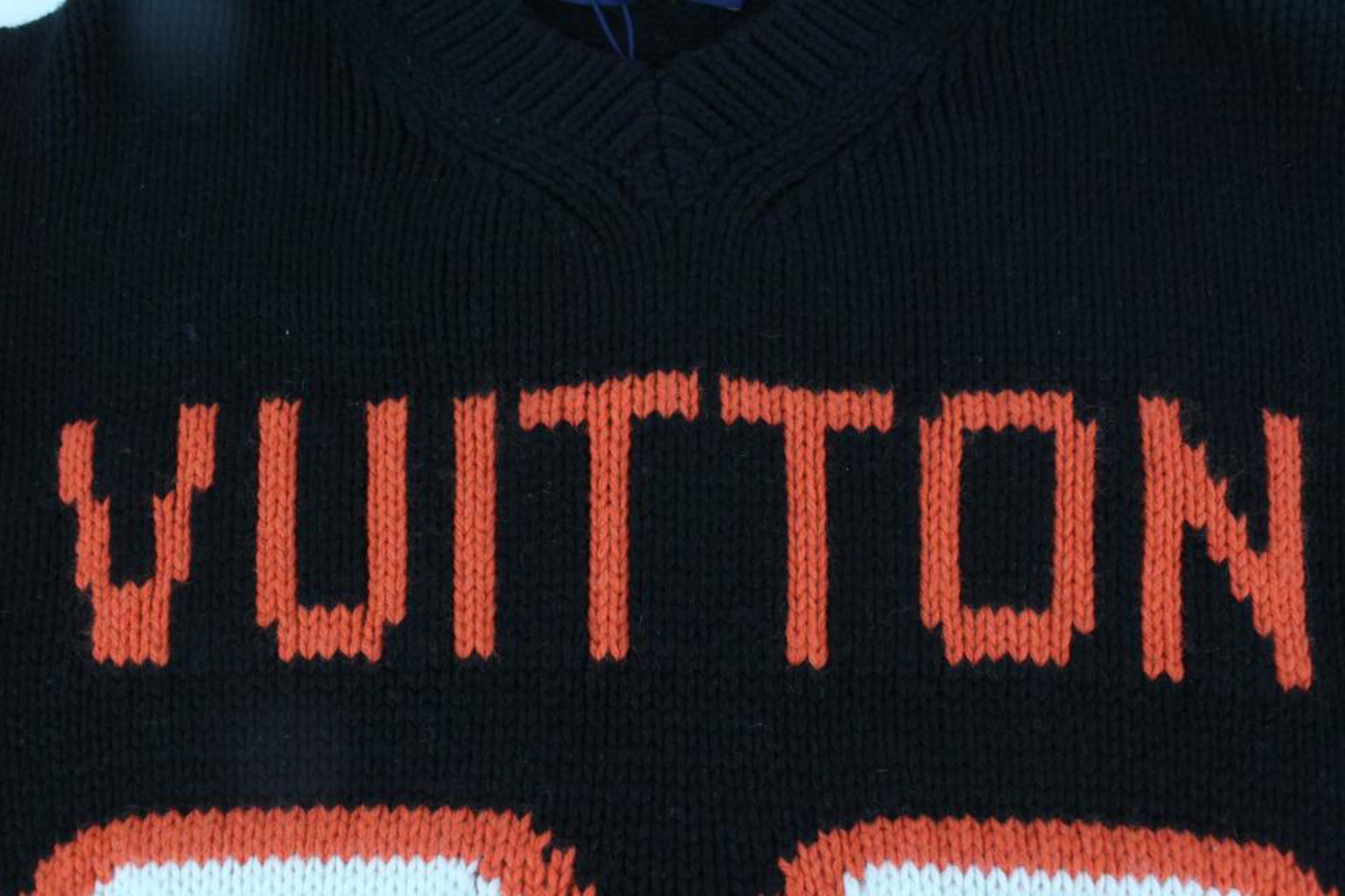 Louis Vuitton Mens XL Virgil Abloh Black Knit Chunky Intarsia Football Shirt  2