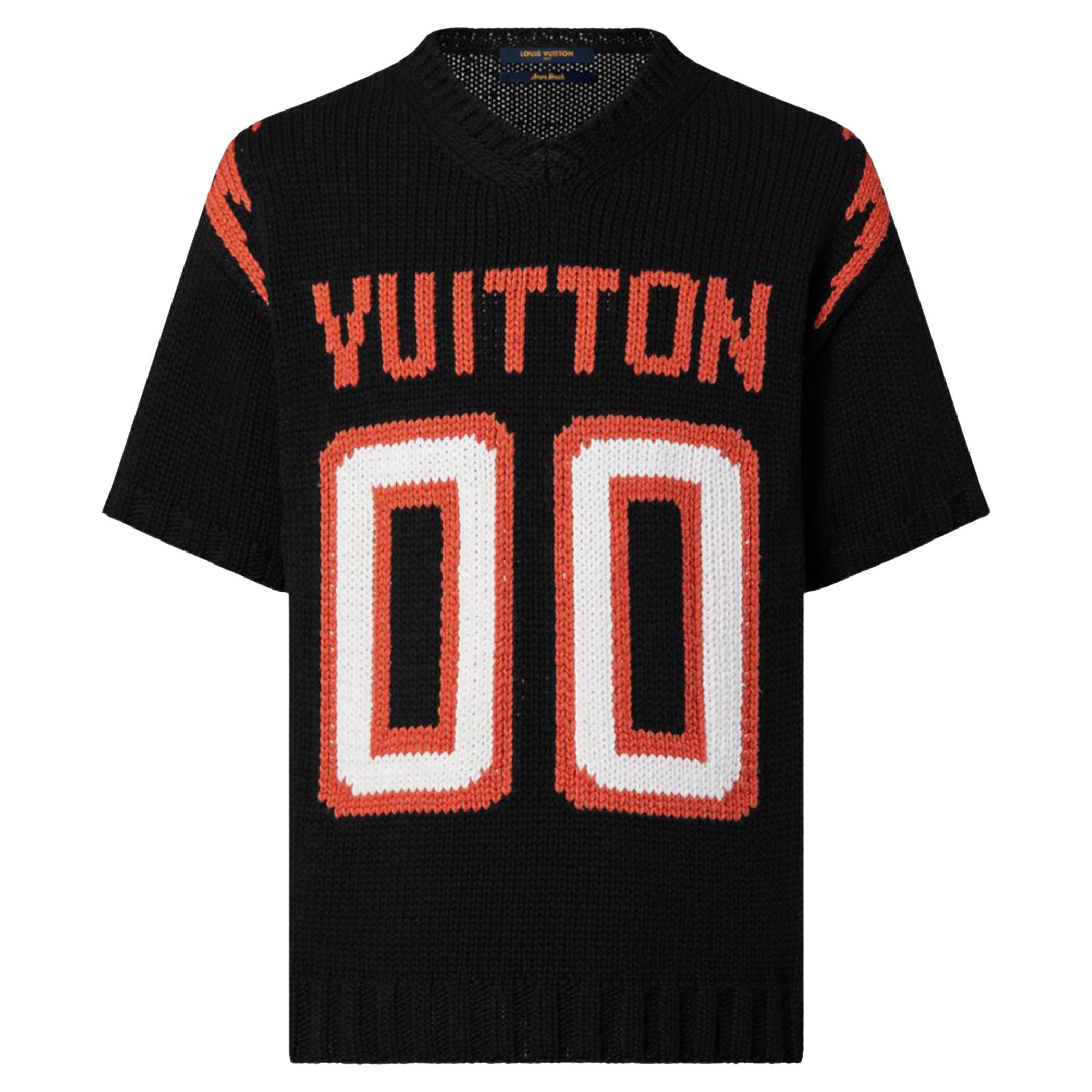 Louis Vuitton Mens XL Virgil Abloh Black Knit Chunky Intarsia Football Shirt  at 1stDibs