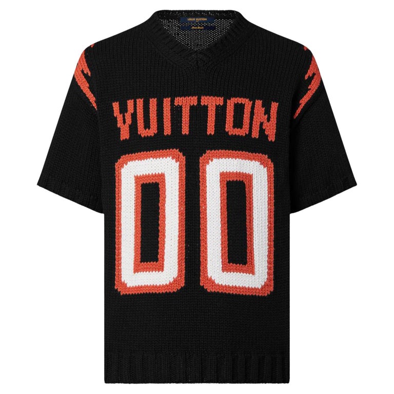 Louis Vuitton Mens XL Virgil Abloh Black Knit Chunky Intarsia Football Shirt For Sale at 1stDibs