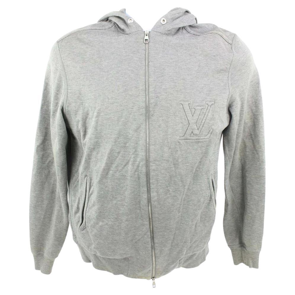 Louis Vuitton Men's XS Classic Grey LV Logo Zip Up Sweashirt Hoodie 120lv32 For Sale